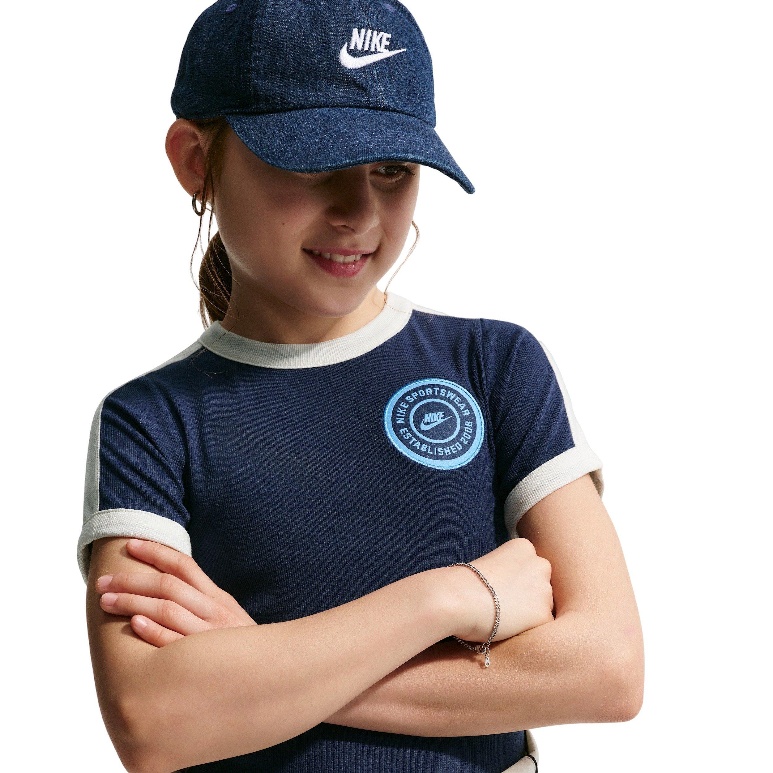 Nike Big Girls' Sportswear Short Sleeve Ribbed Top - Navy - NAVY Thumbnail View 3