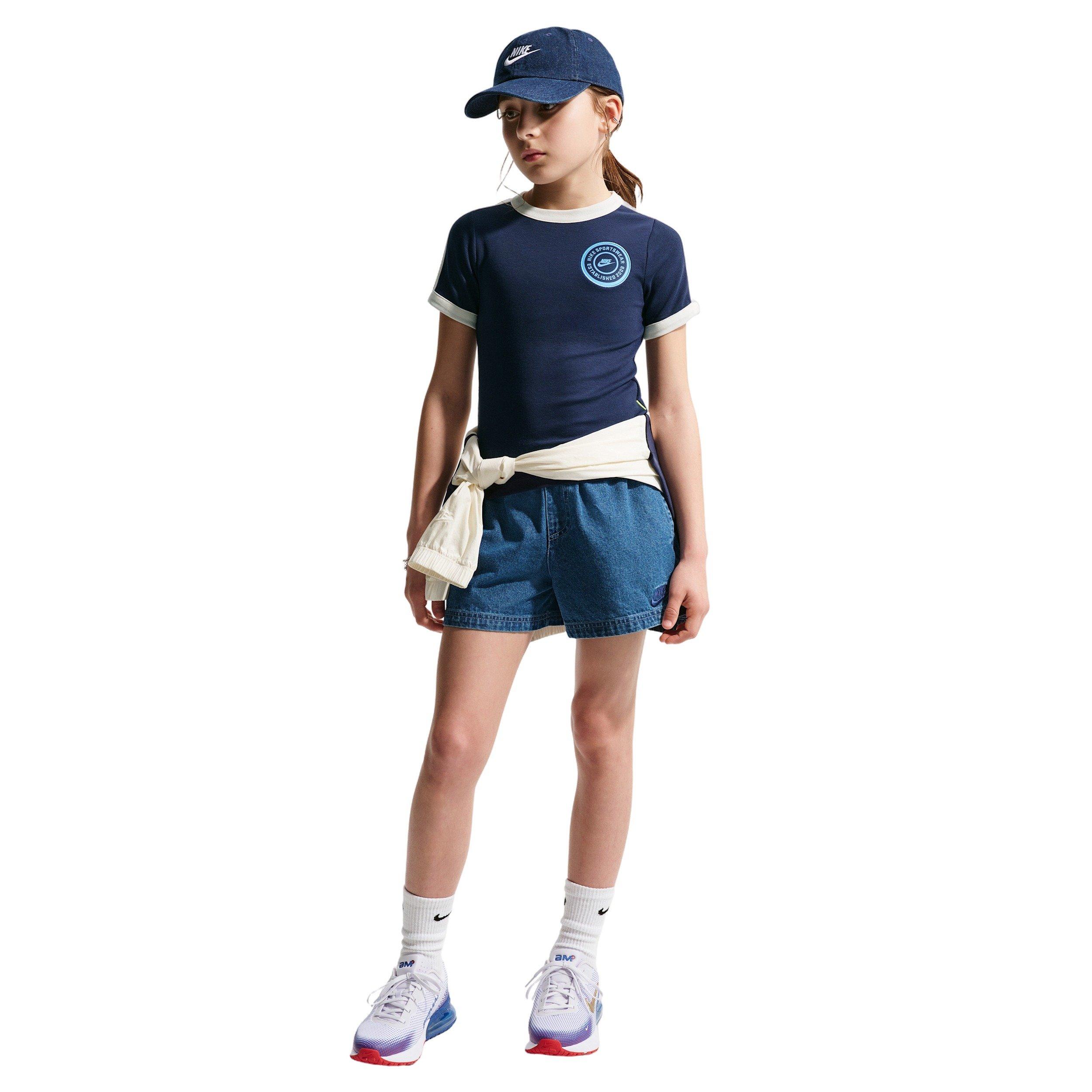 Nike Big Girls' Sportswear Short Sleeve Ribbed Top - Navy - NAVY Thumbnail View 4