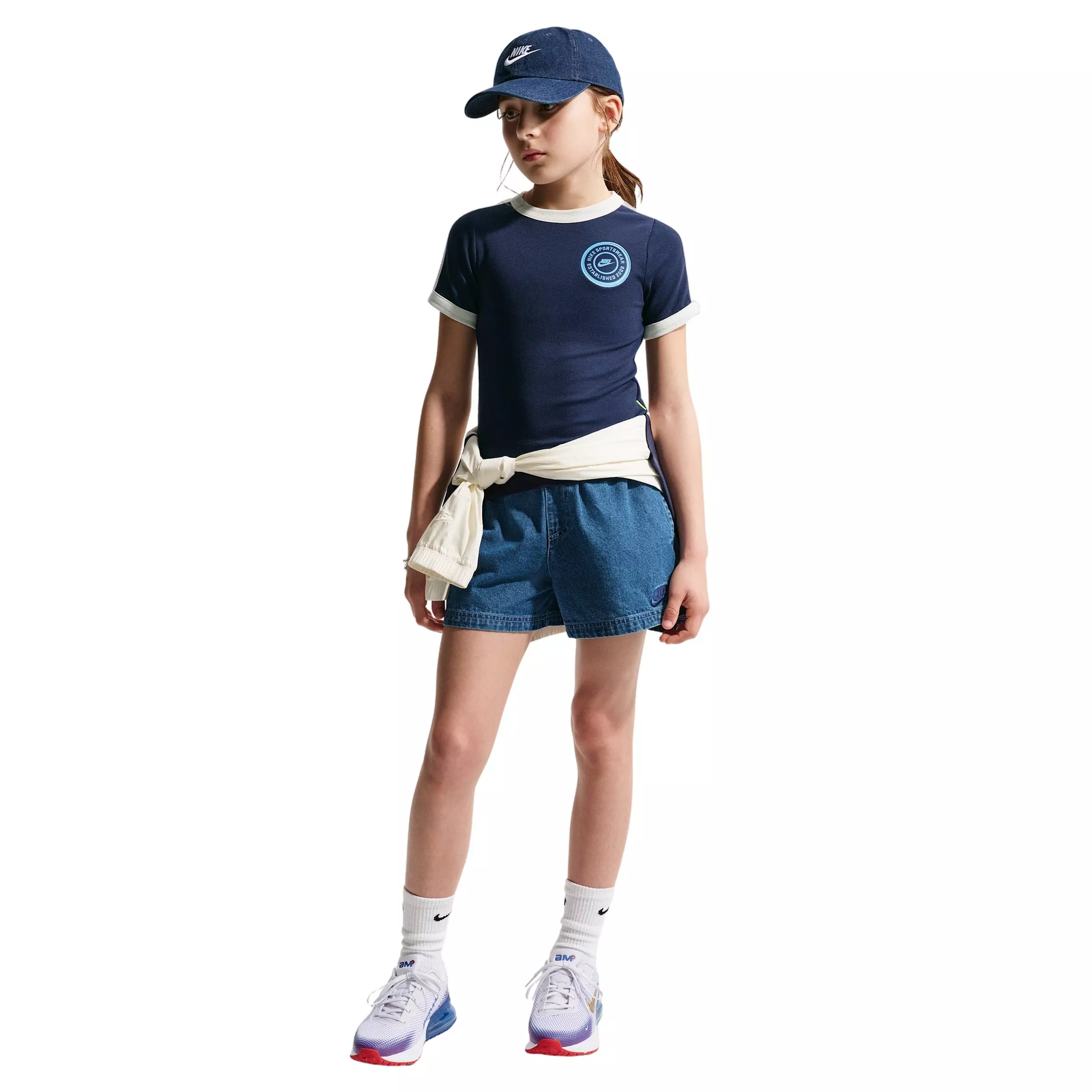 Nike Big Girls' Sportswear Short Sleeve Ribbed Top - Navy - NAVY