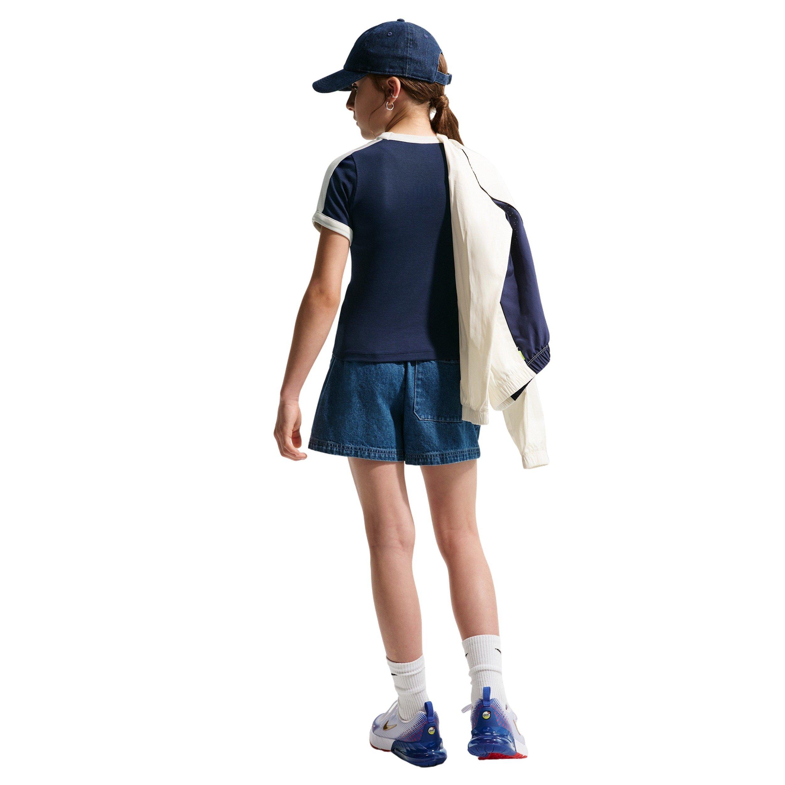 Nike Big Girls' Sportswear Short Sleeve Ribbed Top - Navy - NAVY Thumbnail View 5