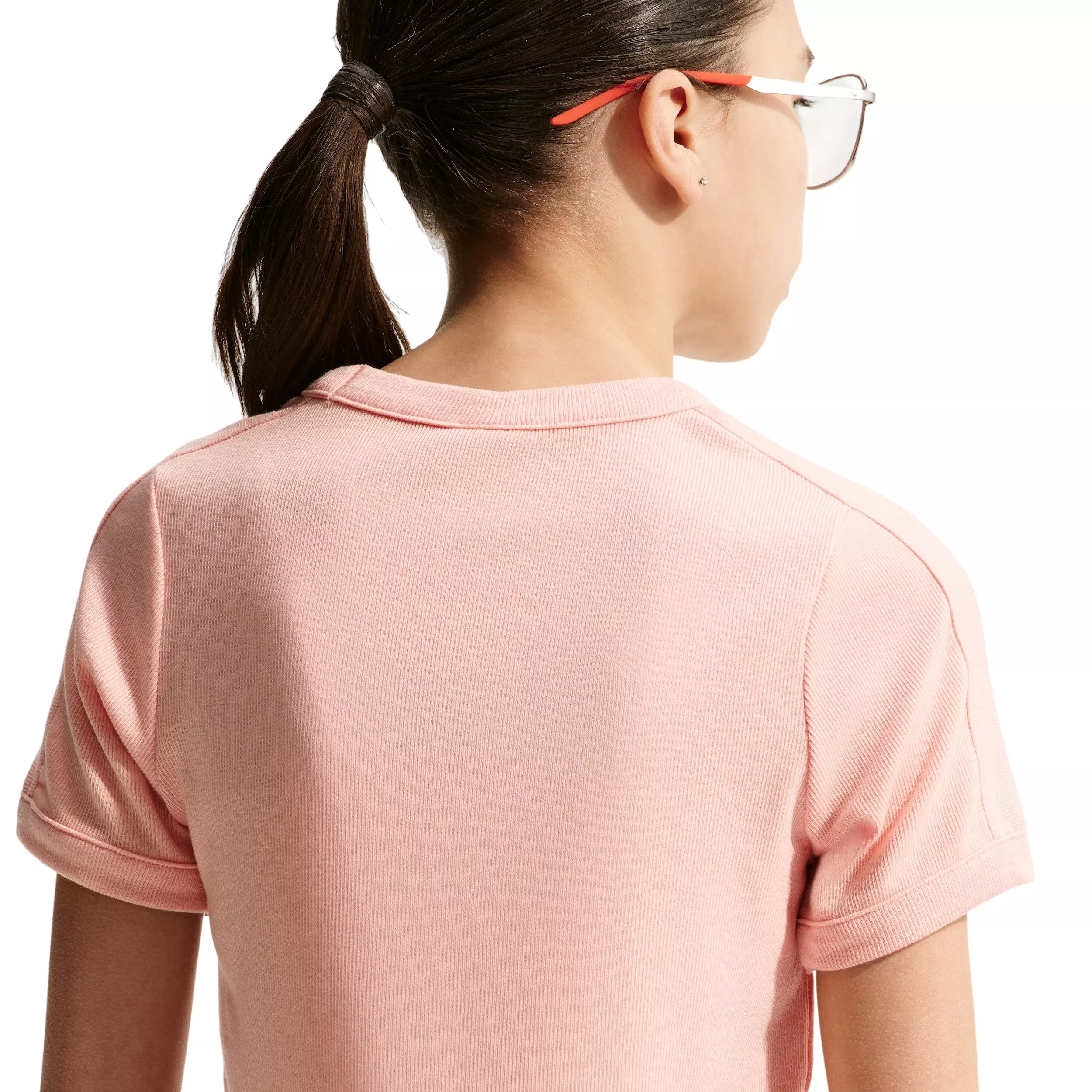 Nike Big Girls' Sportswear Short Sleeve Ribbed Top - Coral - CORAL