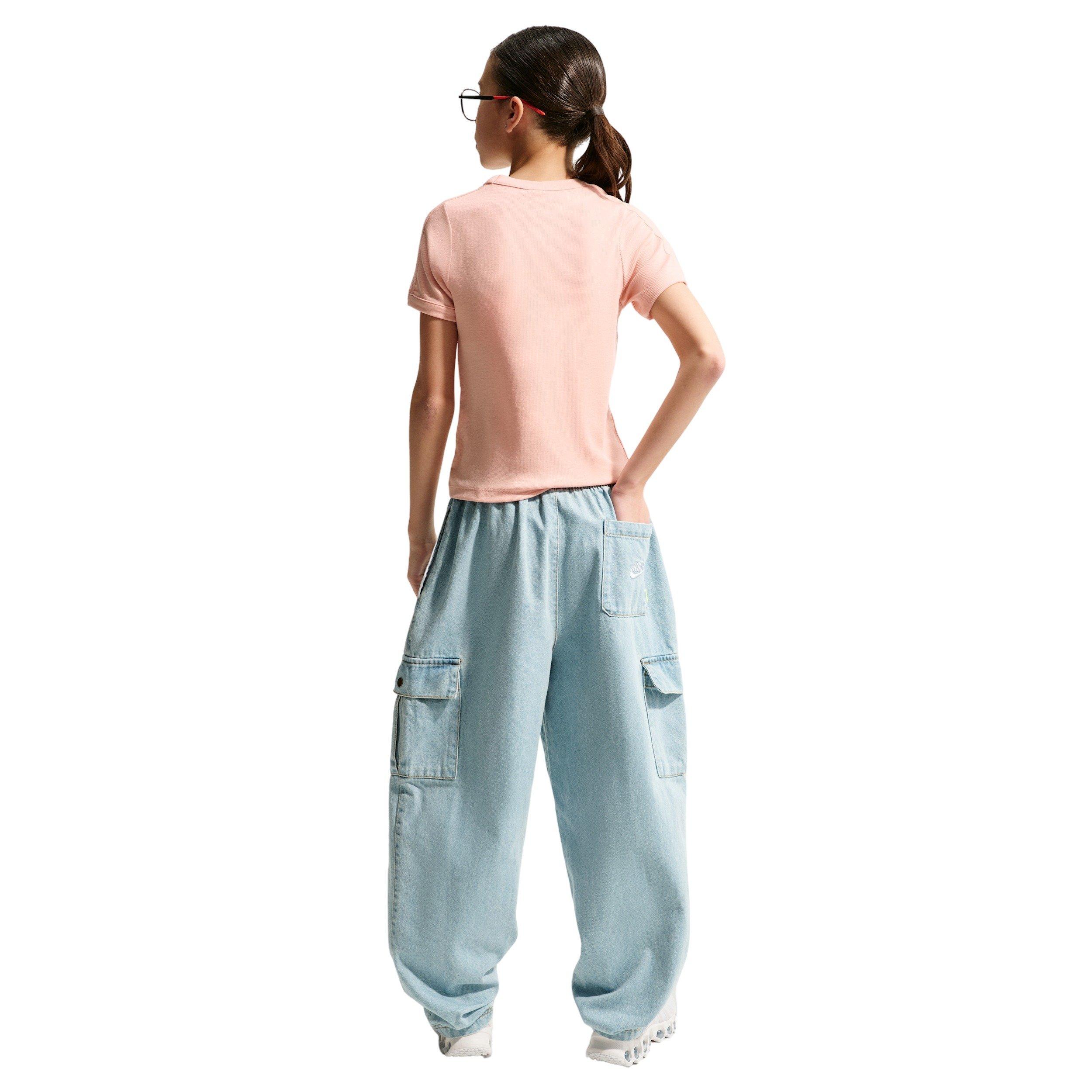 Nike Sportswear Short Sleeve Big Girls' Coral Ribbed Top