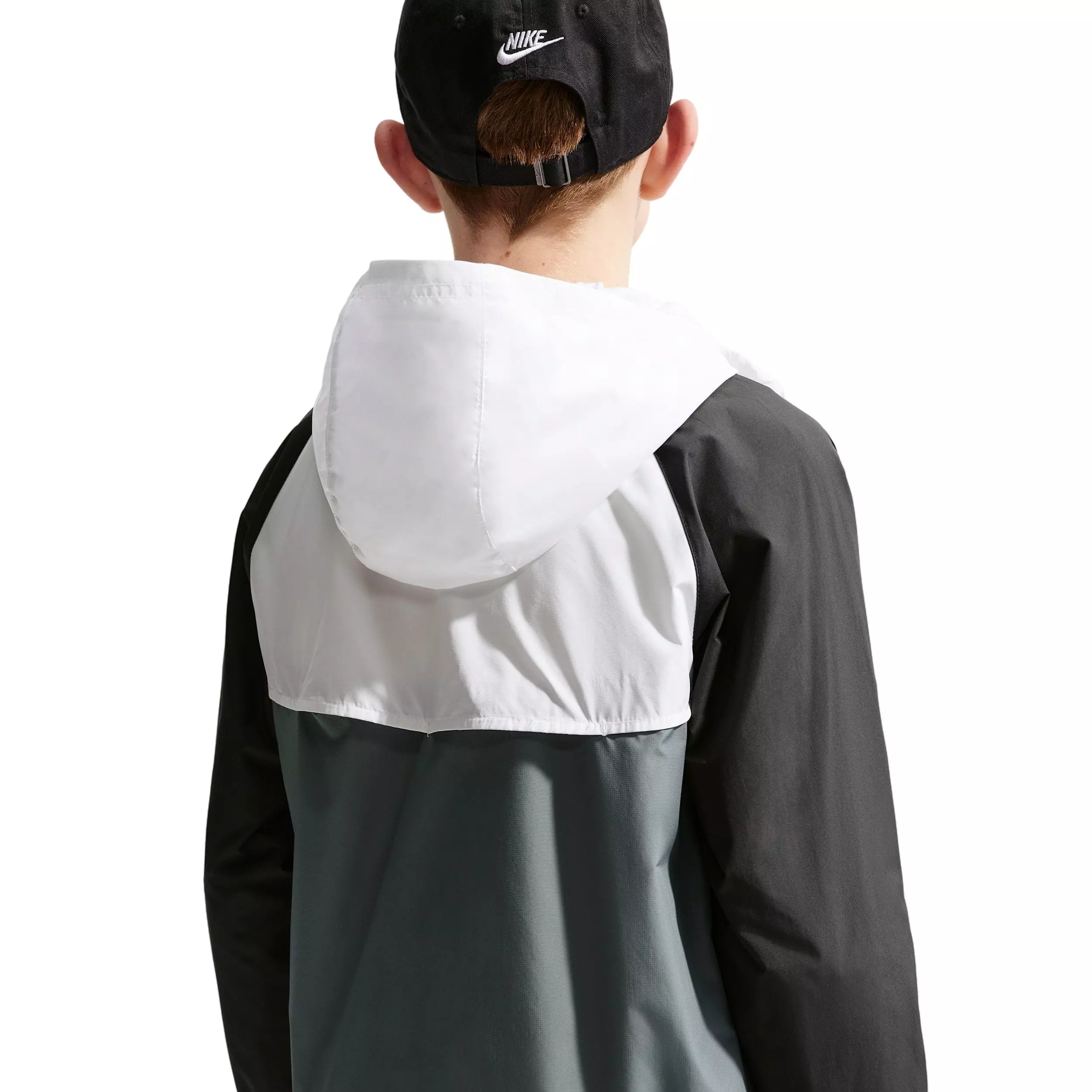 Nike Big Kids' Sportswear Windrunner Hooded Repel Jacket - White/Grey - WHITE/GREY