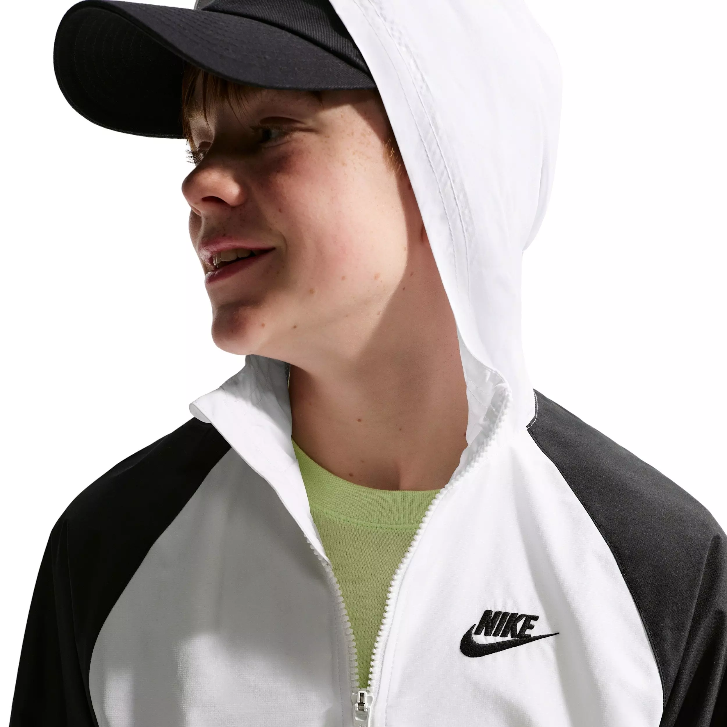 Nike Big Kids' Sportswear Windrunner Hooded Repel Jacket - White/Grey - WHITE/GREY