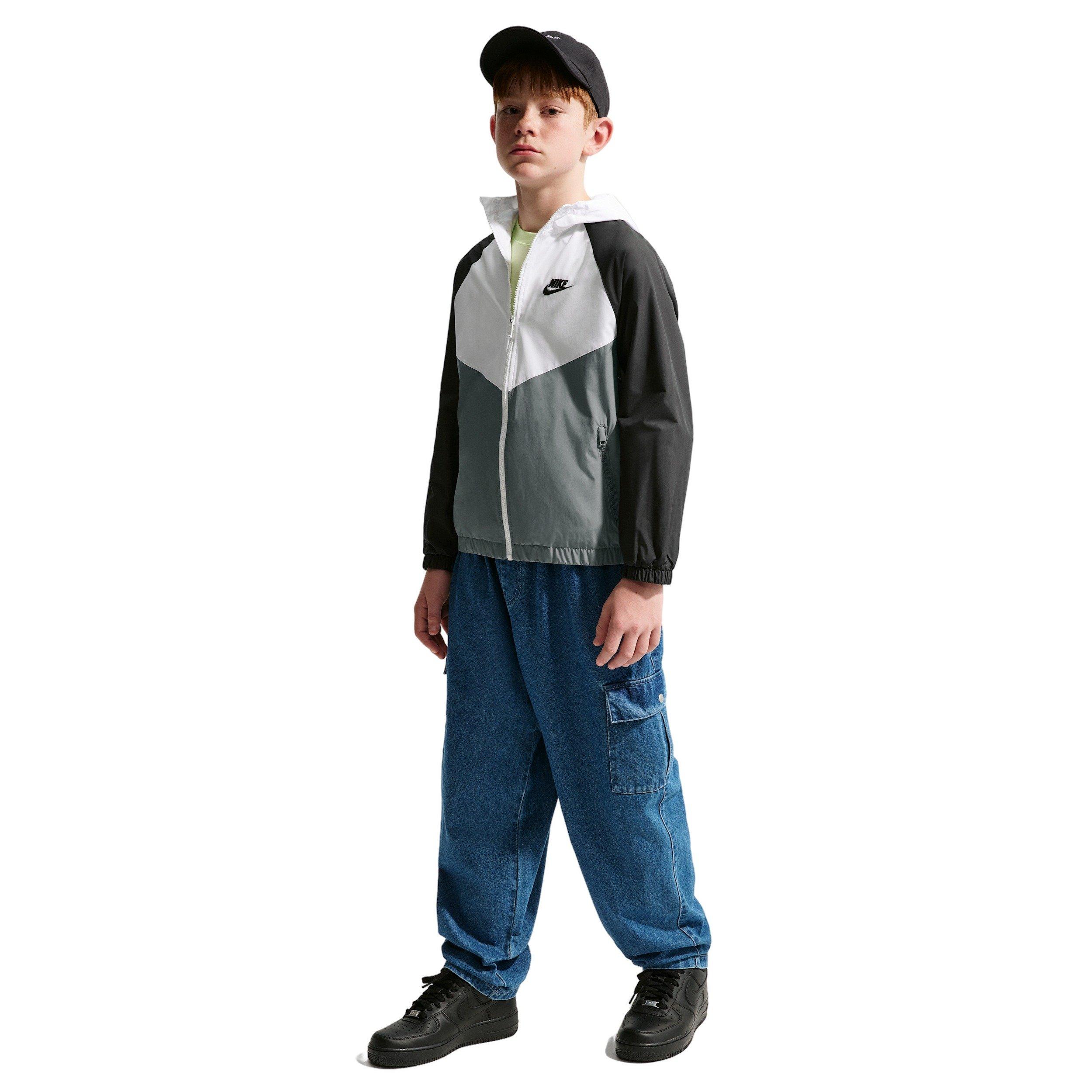 Nike Big Kids' Sportswear Windrunner Hooded Repel Jacket - White/Grey - WHITE/GREY Thumbnail View 4
