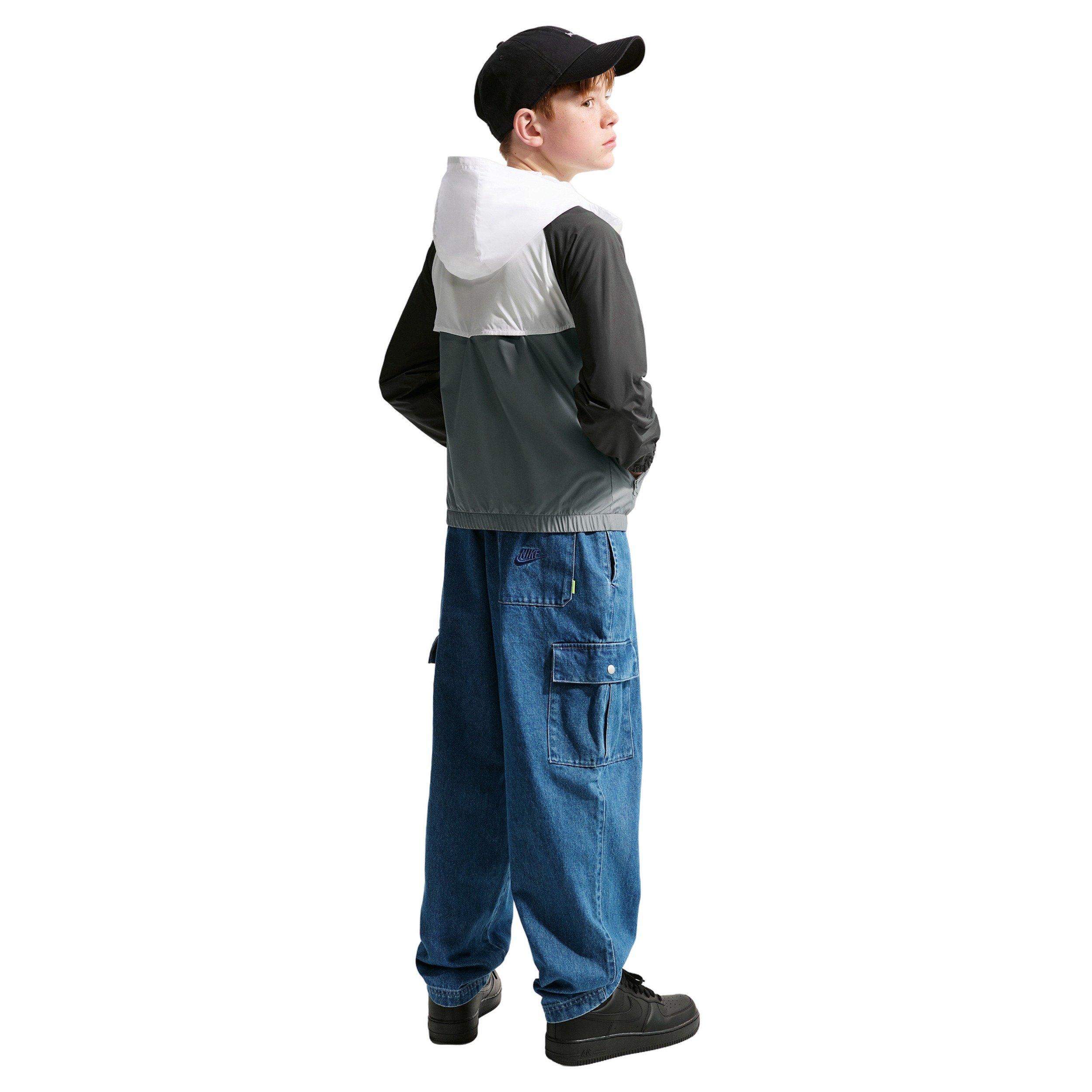 Nike Big Kids' Sportswear Windrunner Hooded Repel Jacket - White/Grey - WHITE/GREY Thumbnail View 5