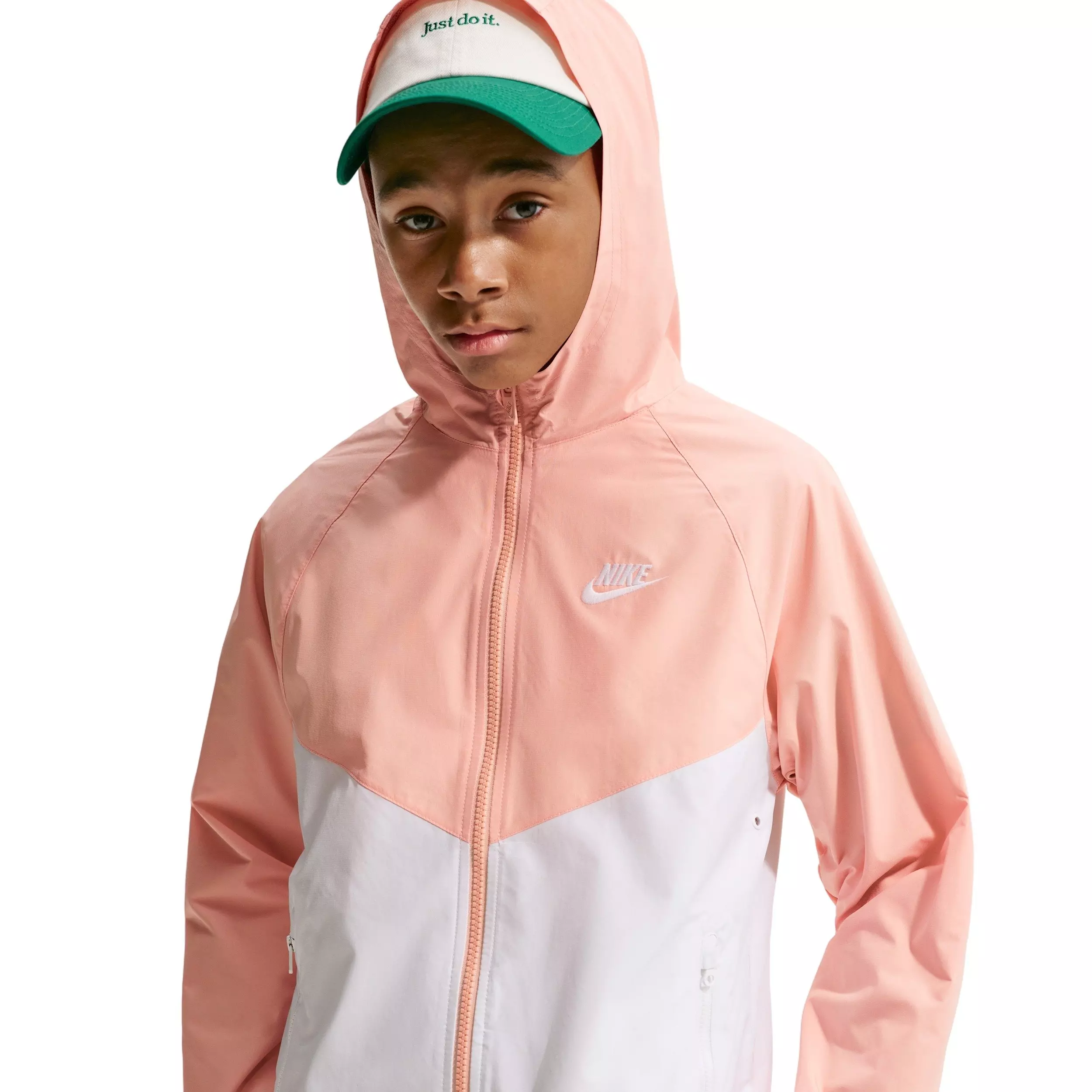 Nike Big Kids' Sportswear Windrunner Hooded Repel Jacket - Peach/White - PEACH/WHITE