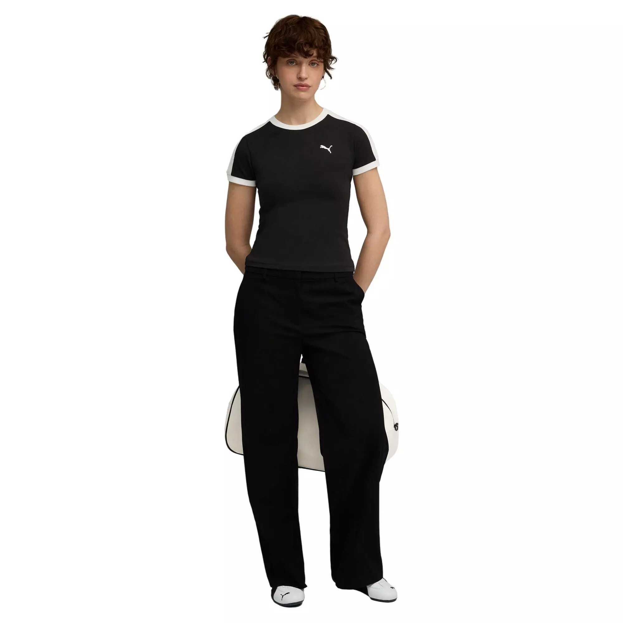 PUMA Women's T7 Slim Tee -Black - BLACK
