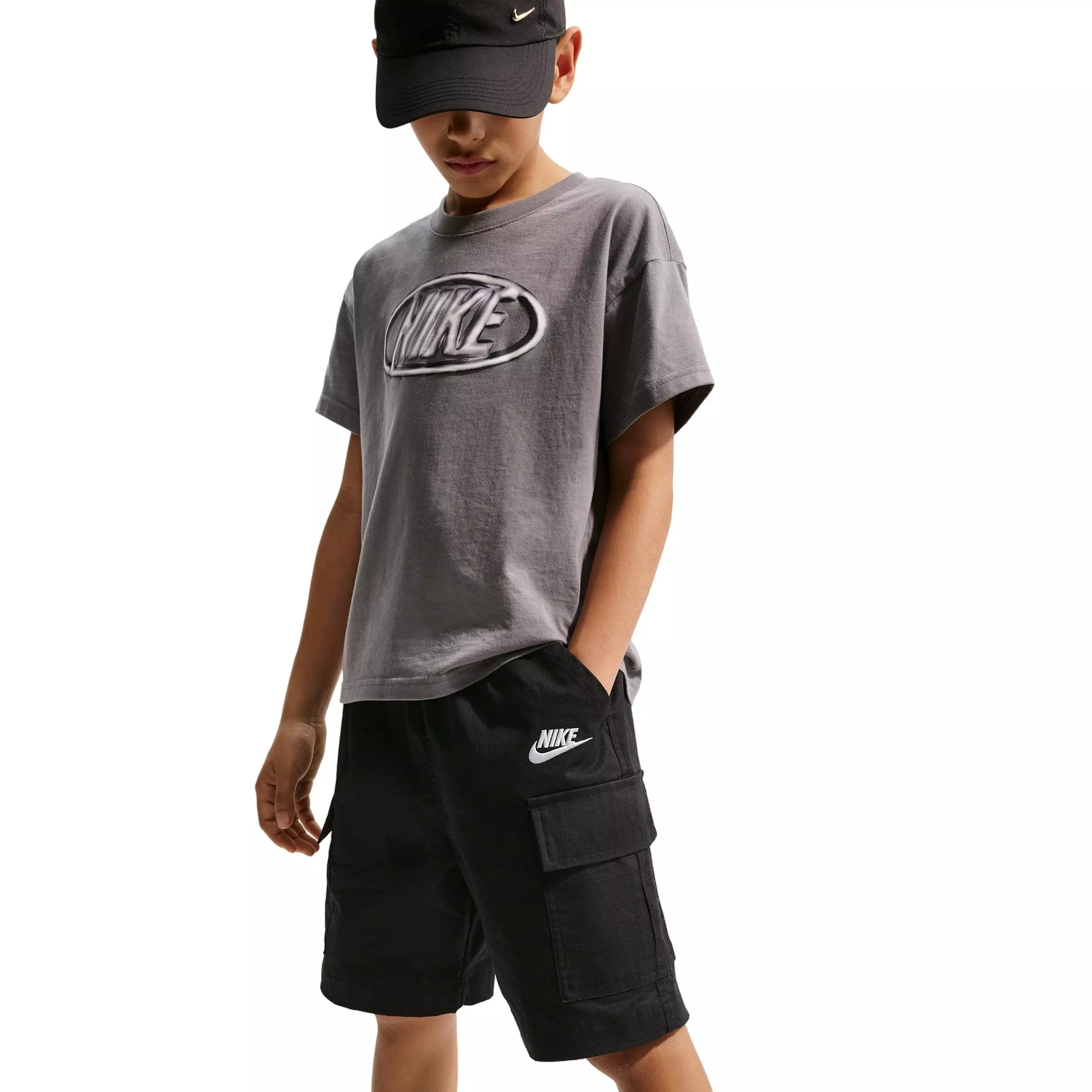Nike Big Kids' Sportswear Club Woven Cargo Shorts - Black - BLACK