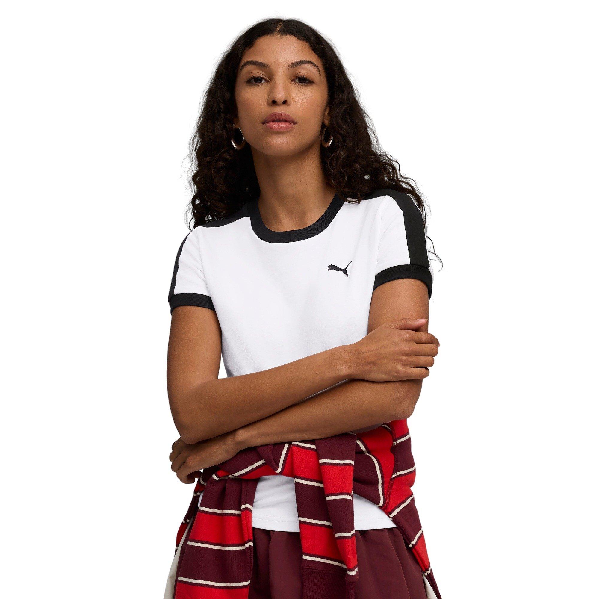 PUMA Women's T7 Slim Tee - White - WHITE Thumbnail View 1