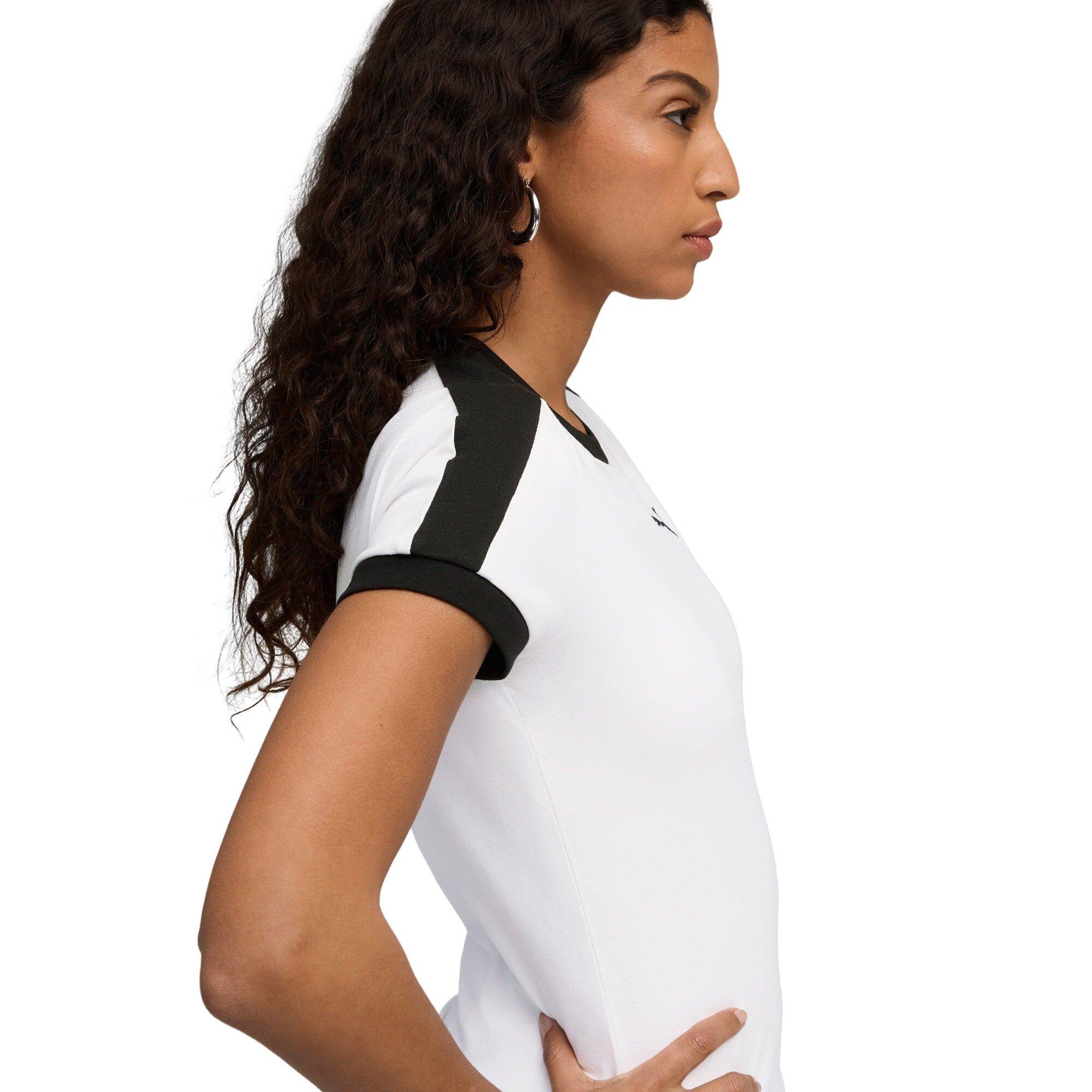 PUMA Women's T7 Slim Tee - White - WHITE Thumbnail View 3