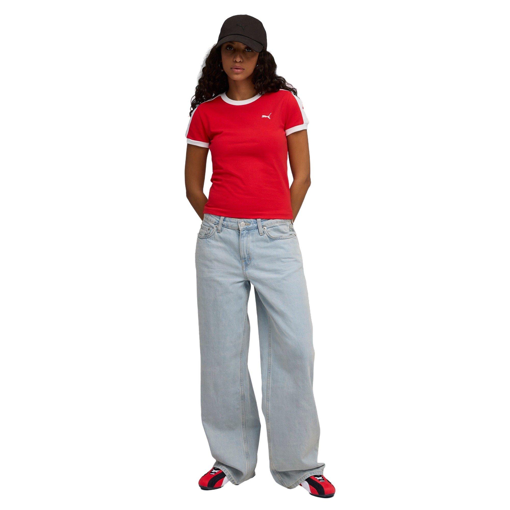PUMA Women's T7 Slim Tee -Red - RED Thumbnail View 3