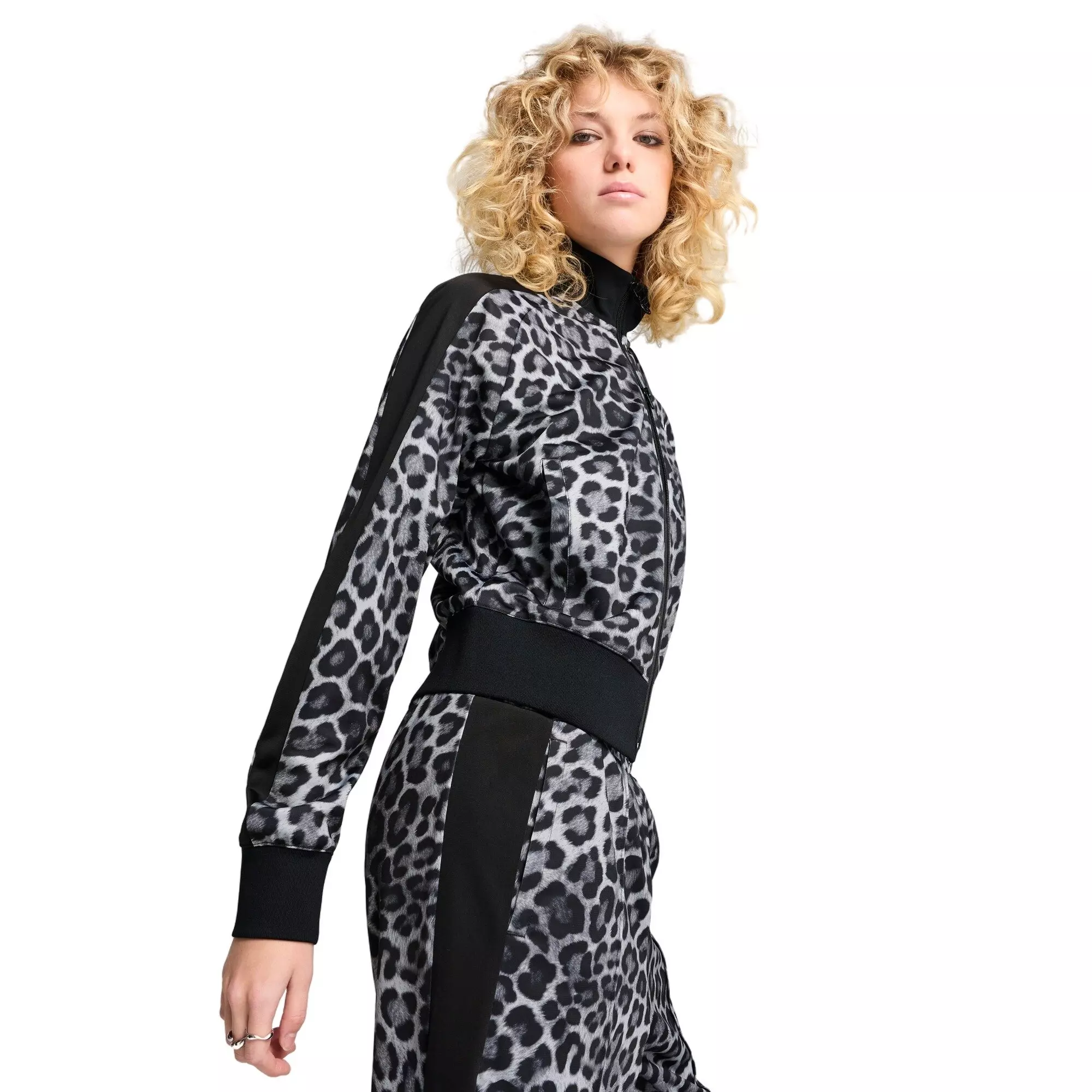 PUMA Women's T7 LEO LUX All-Over Print Short Track Jacket -Black - BLACK