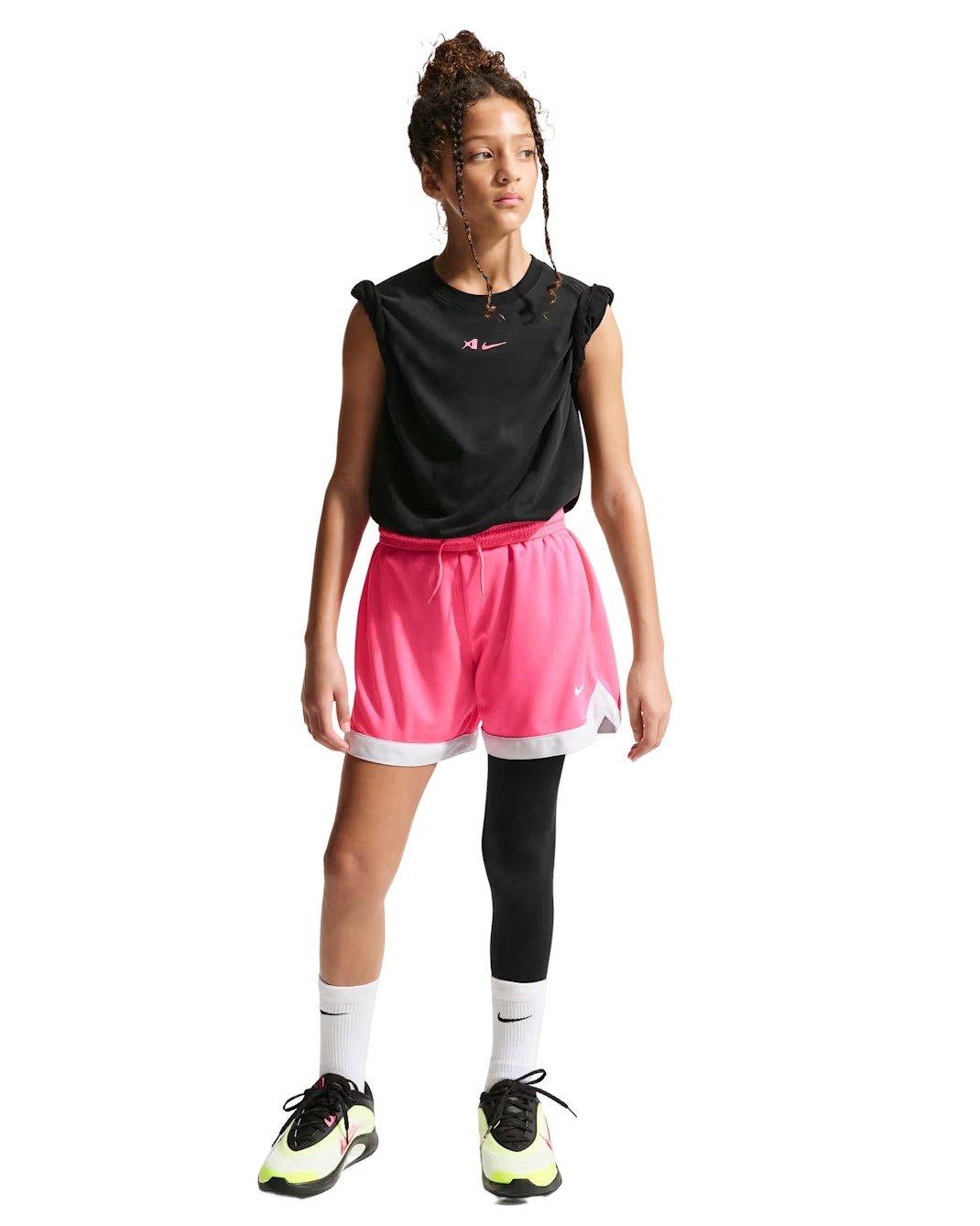 A'ja Wilson Big Girls' A'symmetric Mid-Rise Single-Leg Basketball Leggings - Black - BLACK Thumbnail View 4