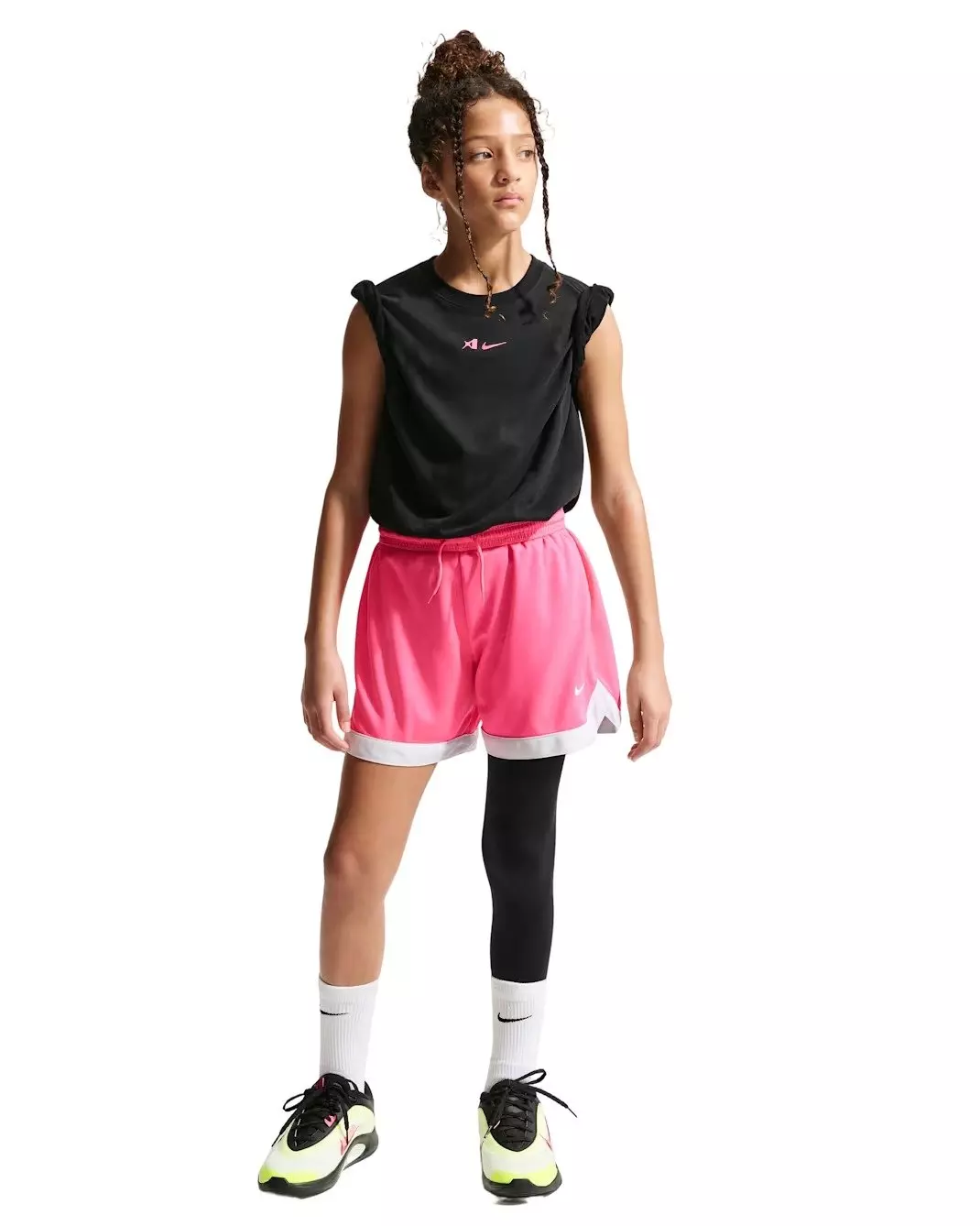 A'ja Wilson Big Girls' A'symmetric Mid-Rise Single-Leg Basketball Leggings - Black - BLACK