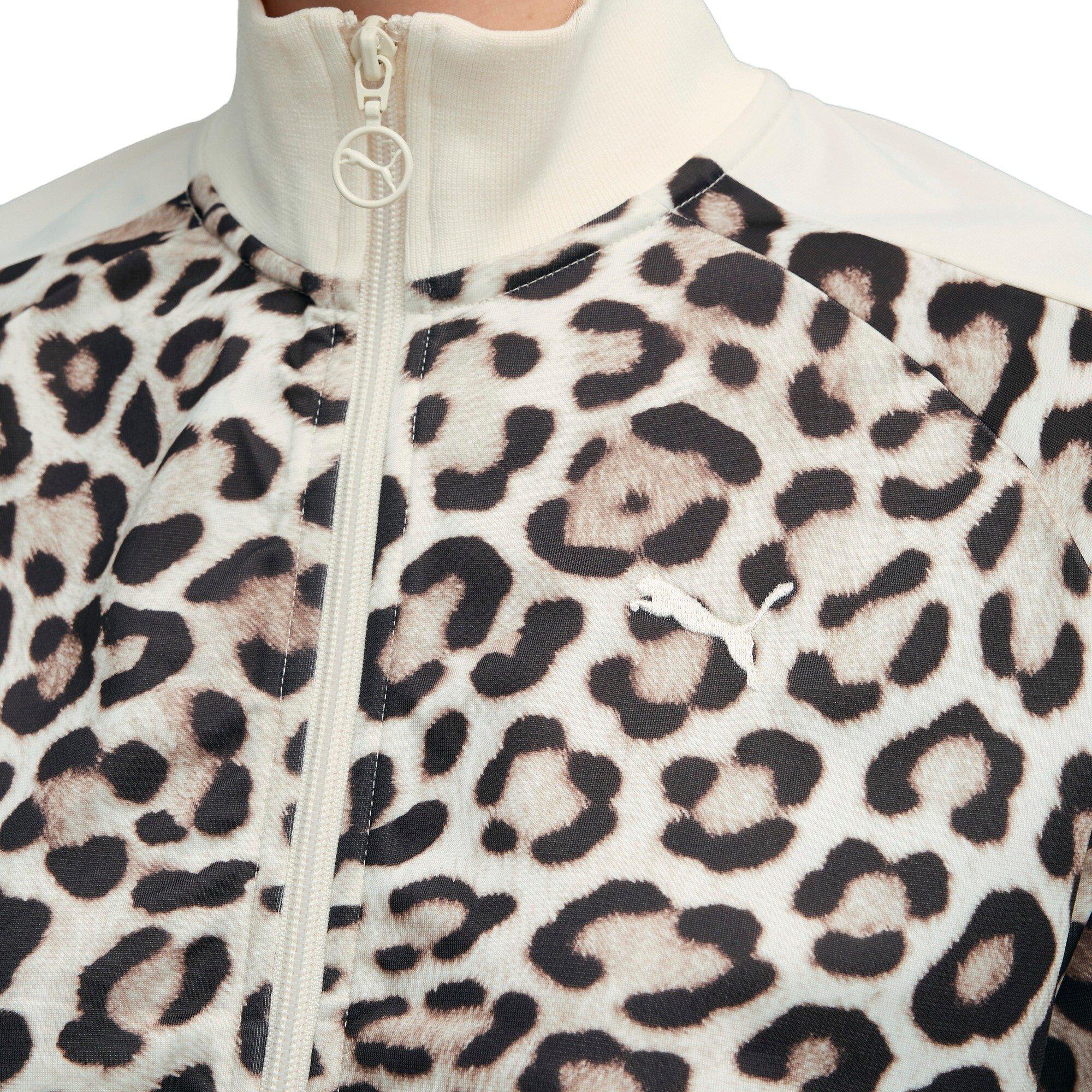 PUMA Women's T7 LEO LUX All-Over Print Short Track Jacket - White/Brown - WHITE/BROWN Thumbnail View 4