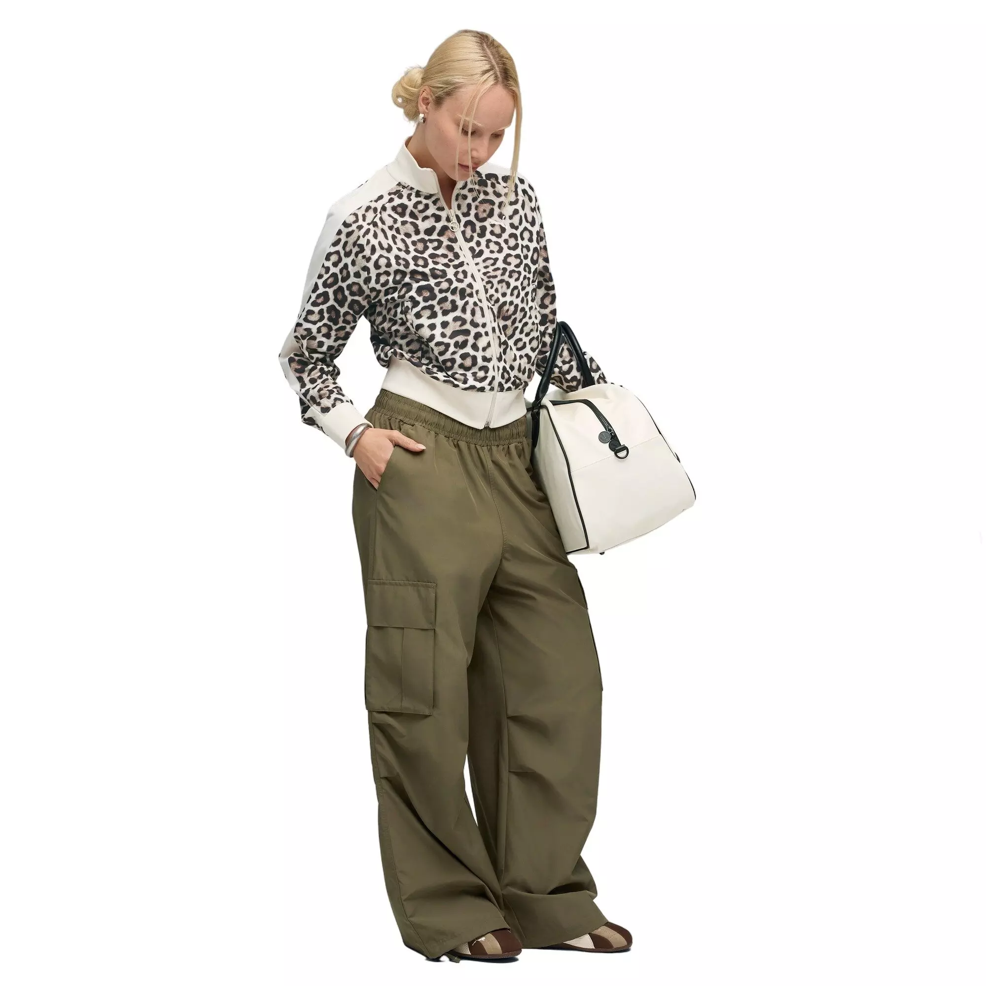 PUMA Women's T7 LEO LUX All-Over Print Short Track Jacket - White/Brown - WHITE/BROWN