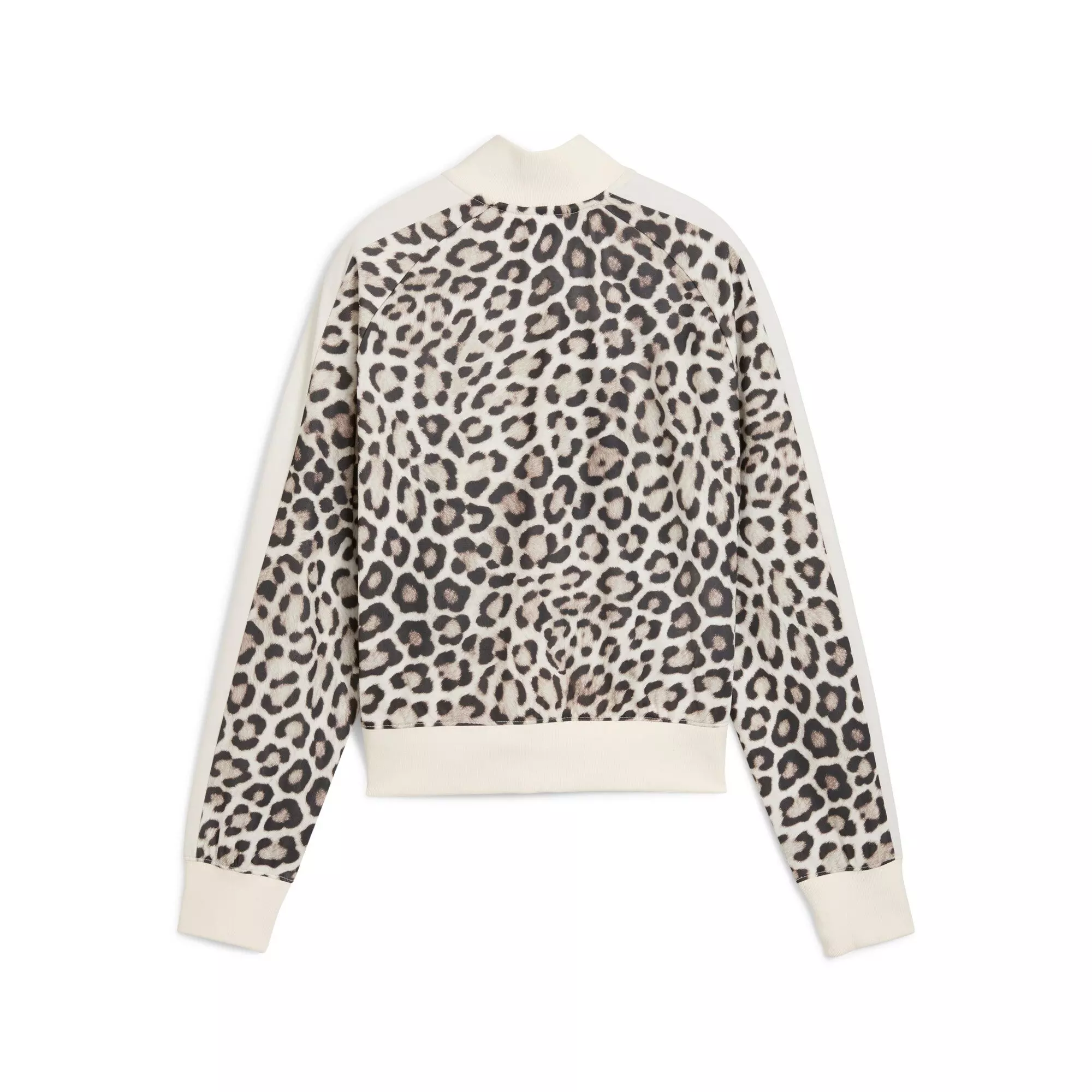 PUMA Women's T7 LEO LUX All-Over Print Short Track Jacket -White/Brown - WHITE/BROWN