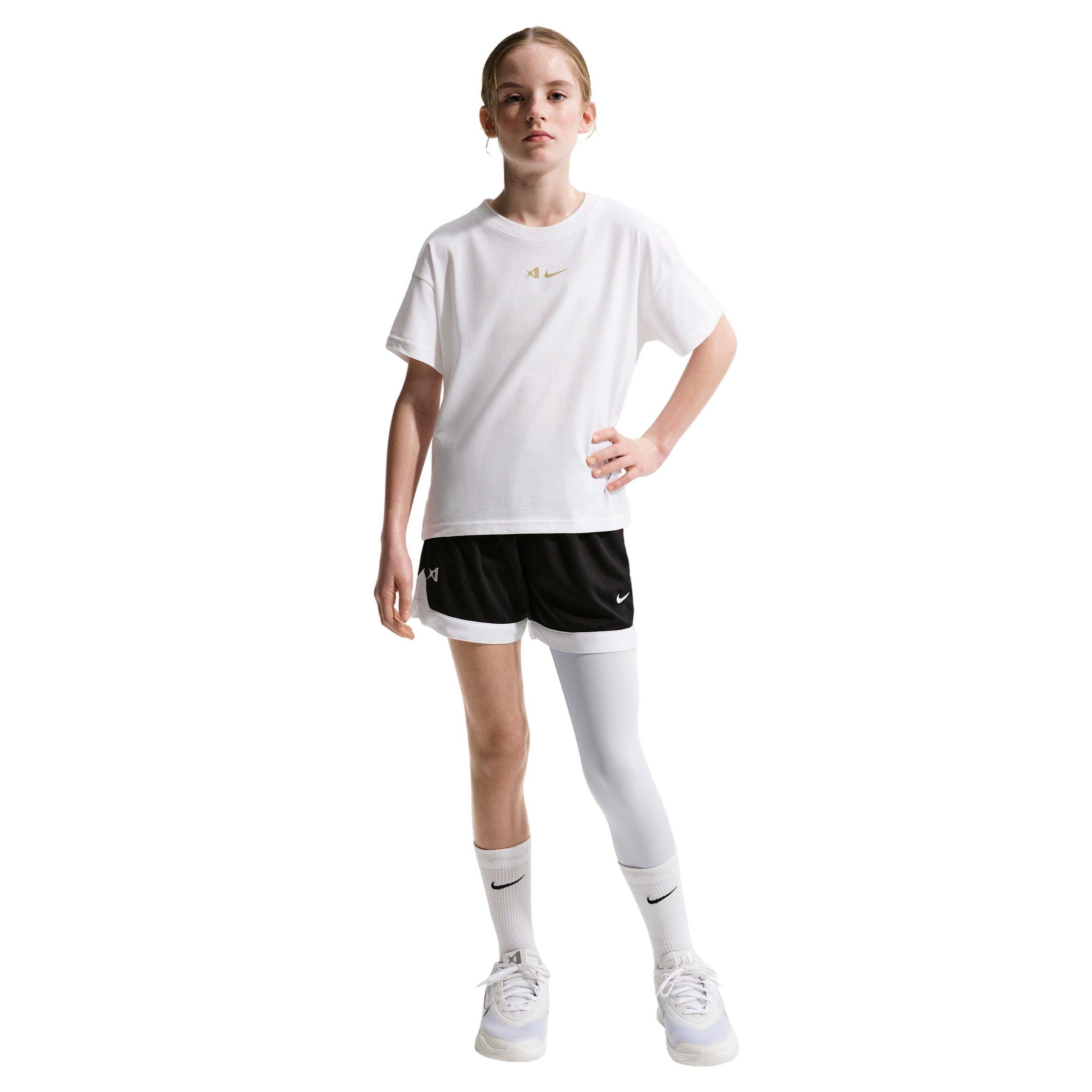 A'ja Wilson Big Girls' A'symmetric Mid-Rise Single-Leg Basketball Leggings - Grey - GREY Thumbnail View 1