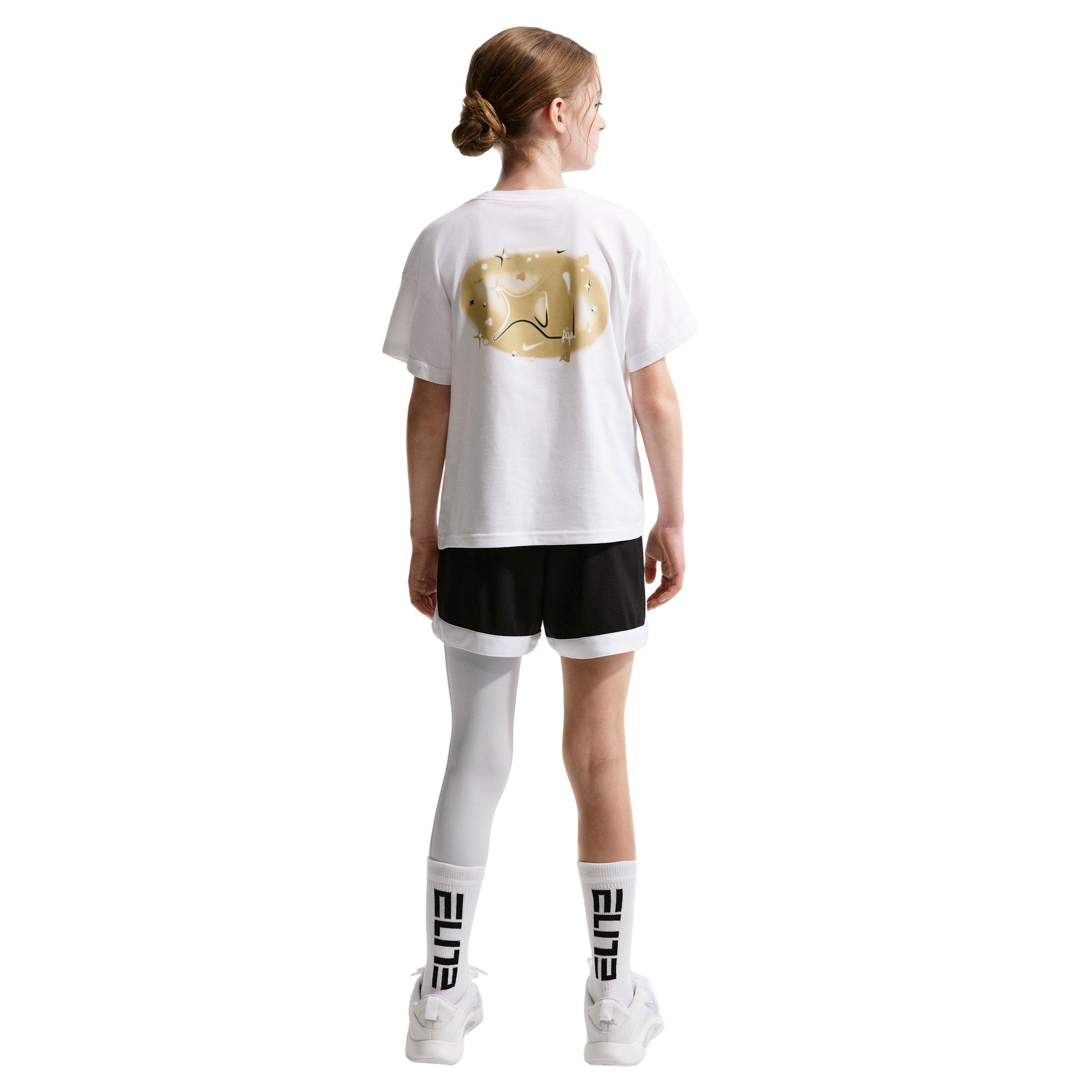 A'ja Wilson Big Girls' A'symmetric Mid-Rise Single-Leg Basketball Leggings - Grey - GREY Thumbnail View 2