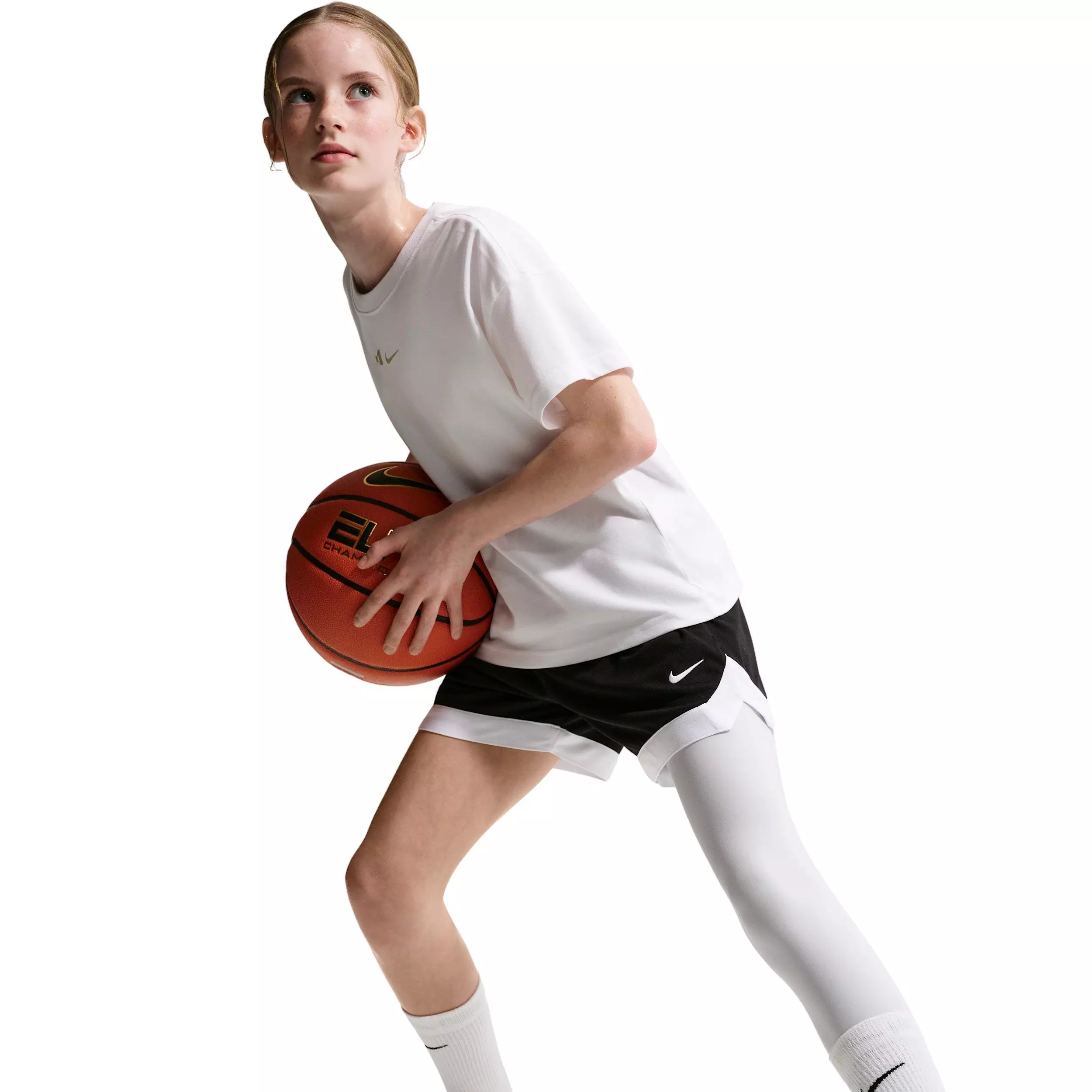 A'ja Wilson Big Girls' A'symmetric Mid-Rise Single-Leg Basketball Leggings - Grey - GREY