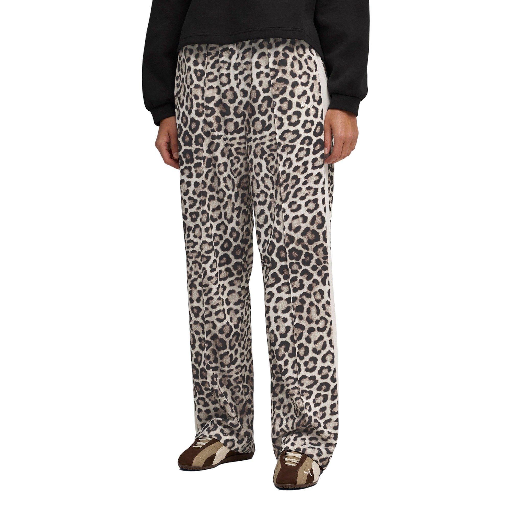 PUMA Women's T7 LEO LUXE All-Over Print Straight Pants -White/Brown - WHITE/BROWN Thumbnail View 1