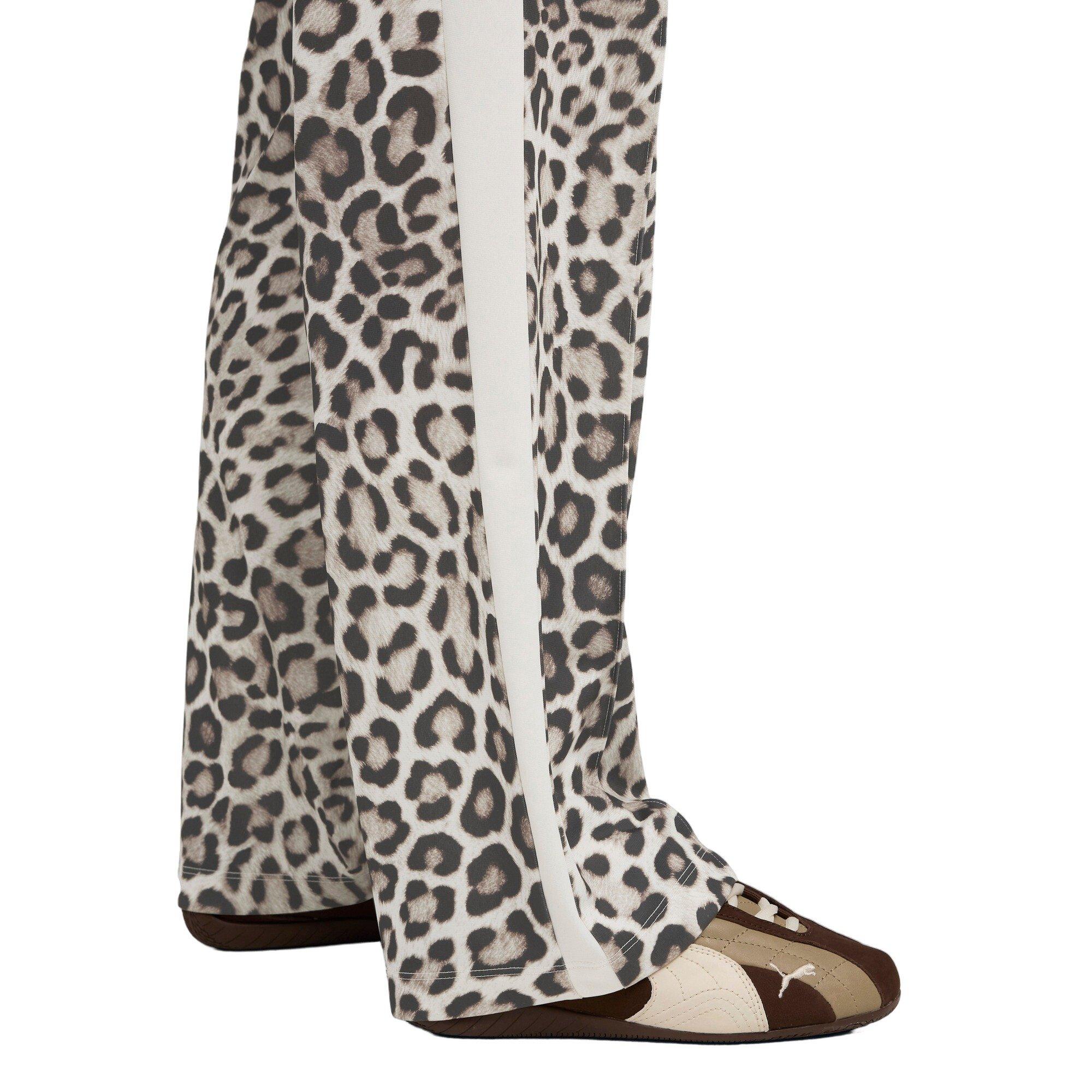 PUMA Women's T7 LEO LUXE All-Over Print Straight Pants -White/Brown - WHITE/BROWN Thumbnail View 4