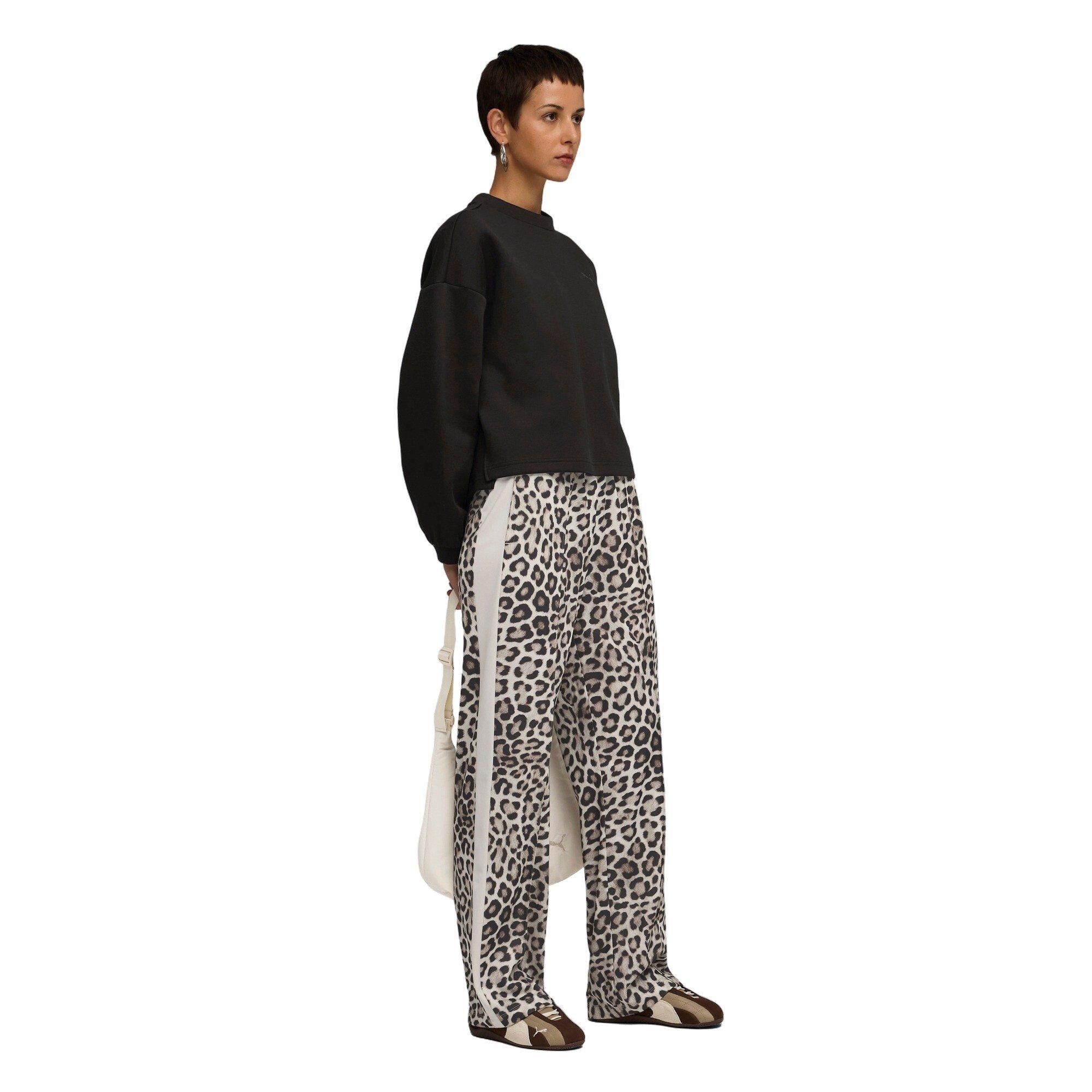 PUMA Women's T7 LEO LUXE All-Over Print Straight Pants -White/Brown - WHITE/BROWN Thumbnail View 5