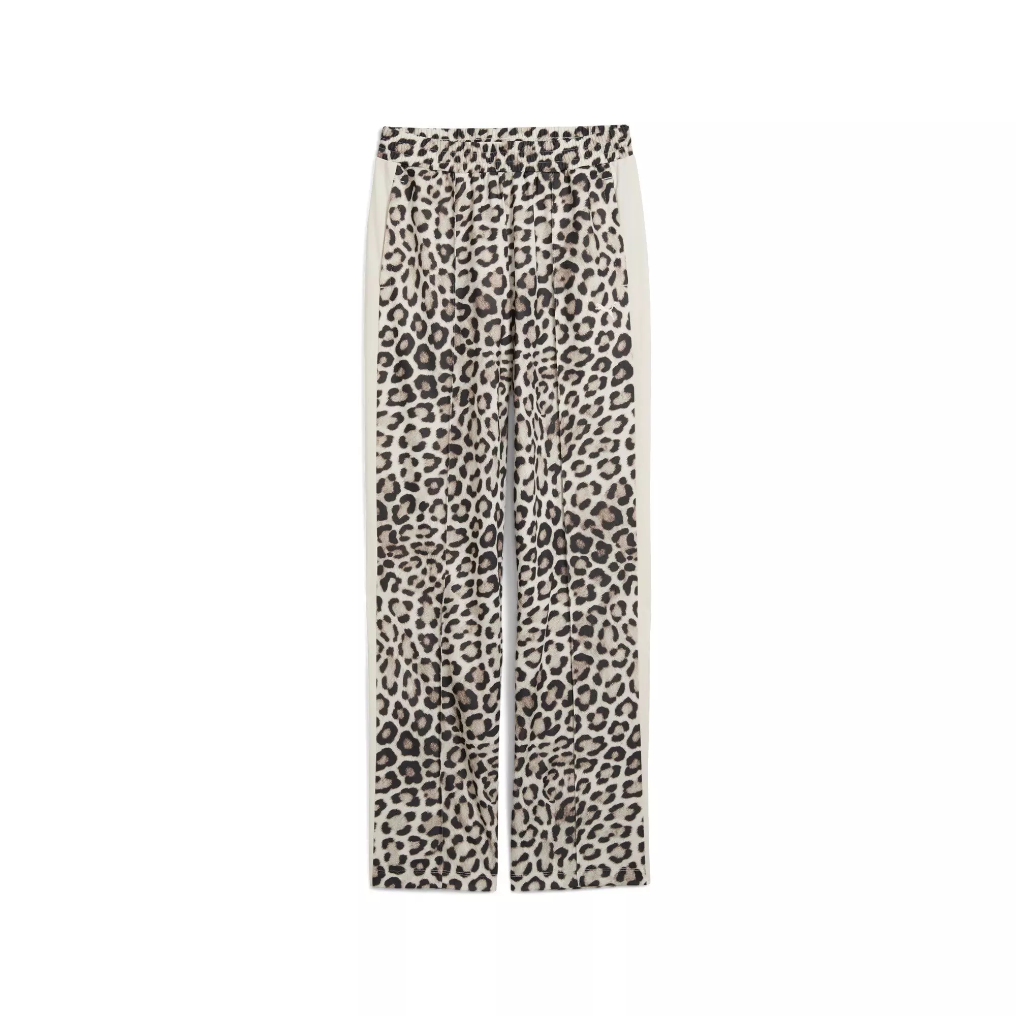 PUMA Women's T7 LEO LUXE All-Over Print Straight Pants -White/Brown - WHITE/BROWN