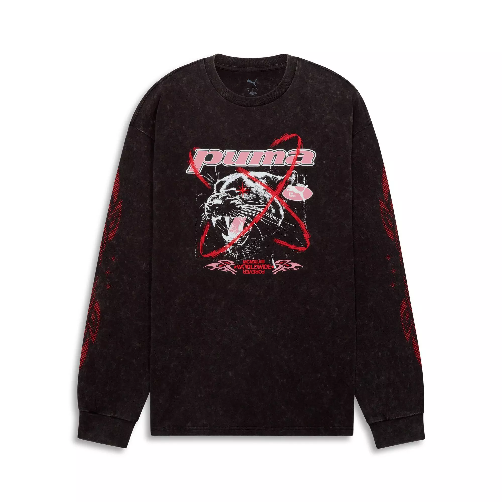 PUMA Women's PUMATECH-X Washed Oversized Long-sleeve Sweatshirt - Black - BLACK