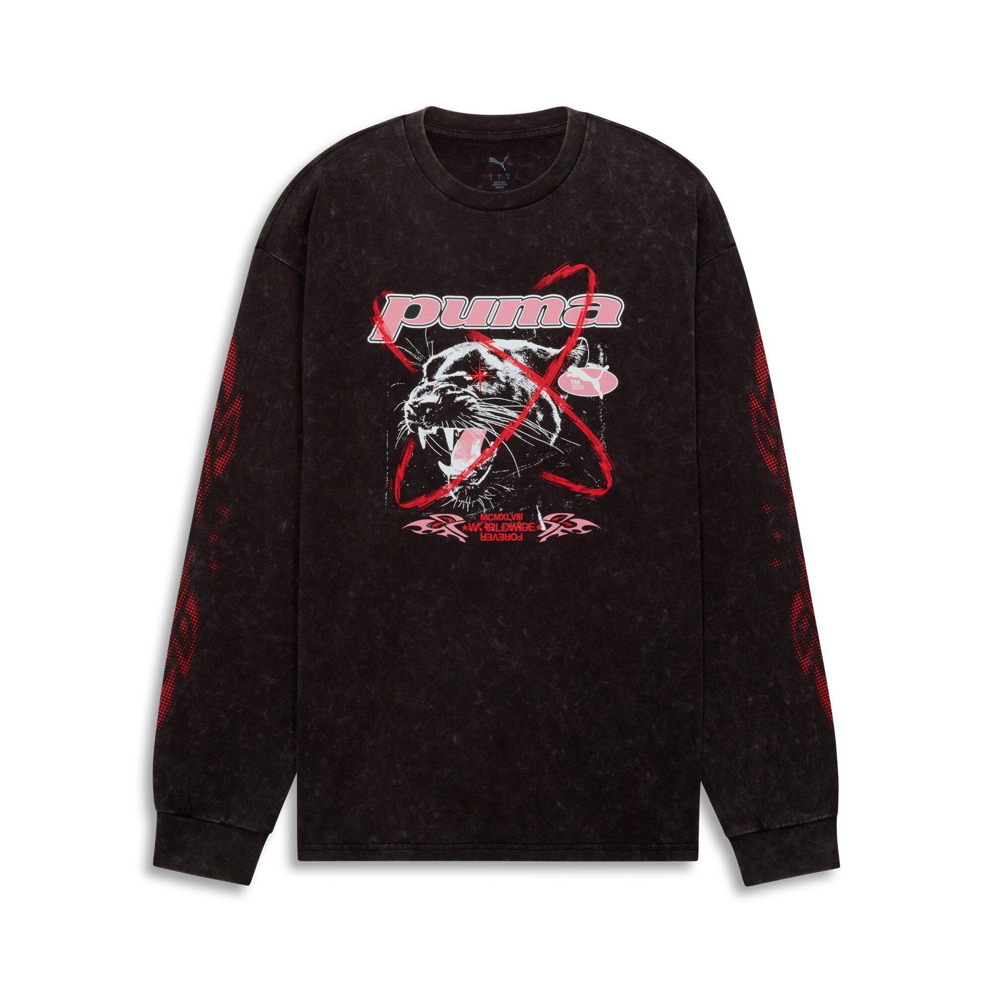 PUMA Women's PUMATECH-X Washed Oversized Long-sleeve Sweatshirt -Black - BLACK Thumbnail View 1