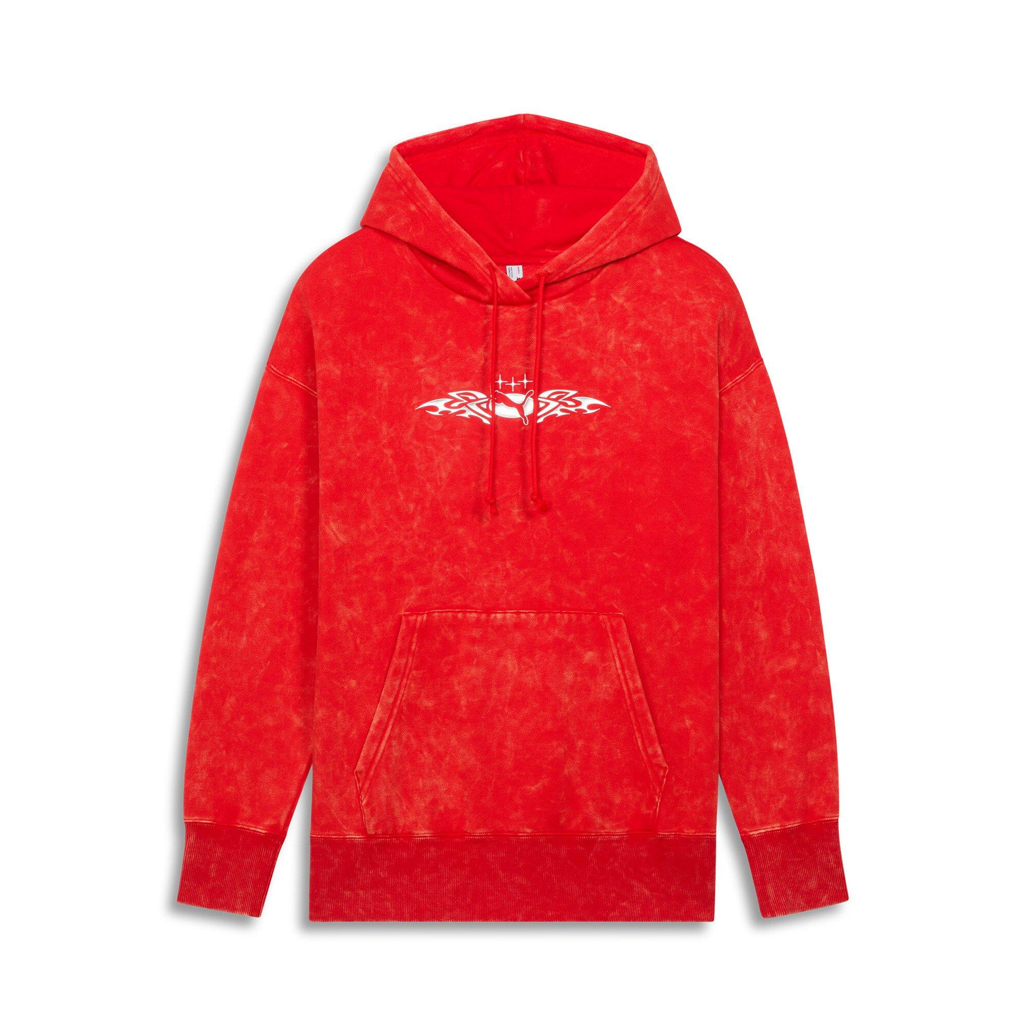 PUMA Women's PUMATECH-X Washed Relaxed FL Hoodie -Red - RED Thumbnail View 1