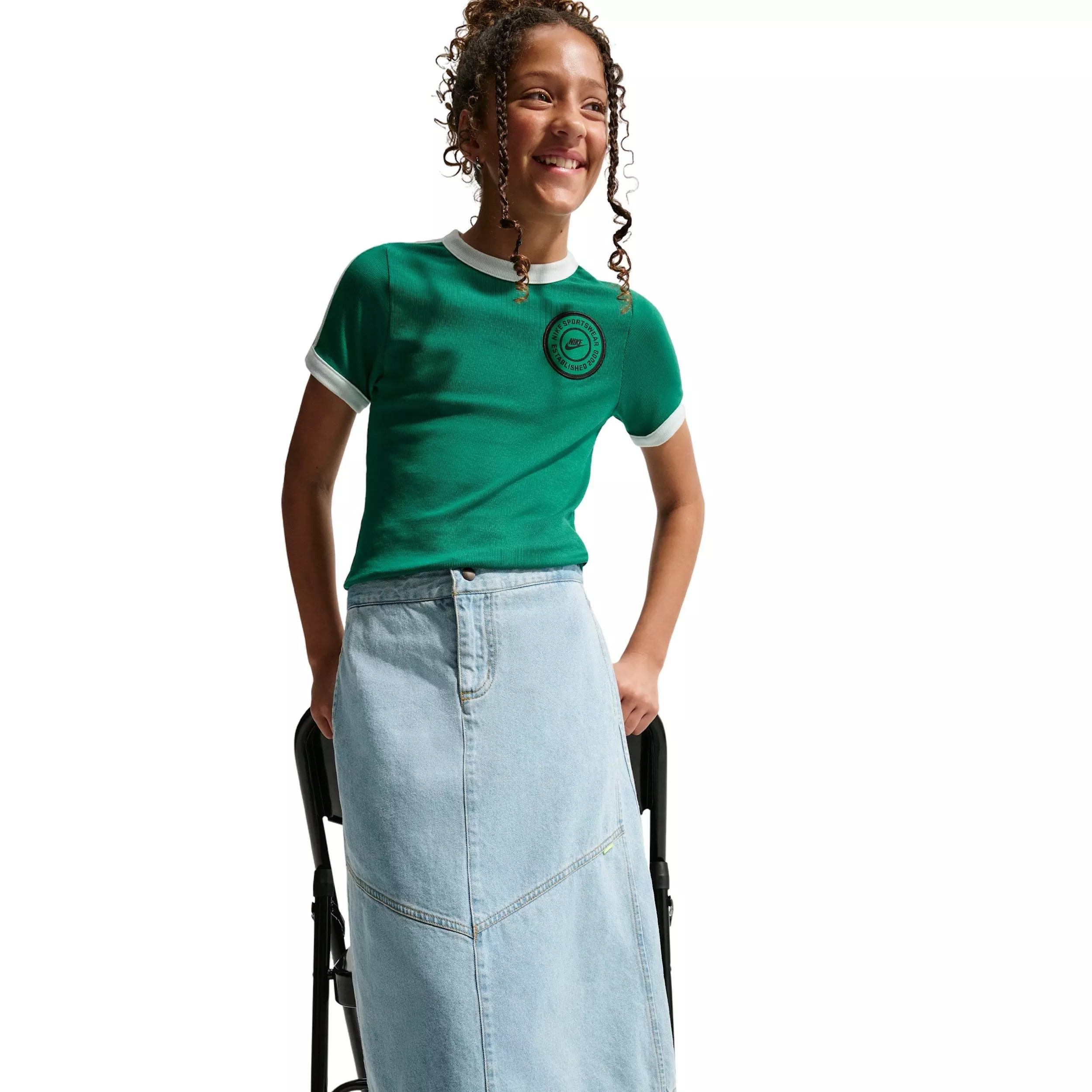 Nike Big Girls' Sportswear Denim Midi Skirt - Lt Blue - LT BLUE