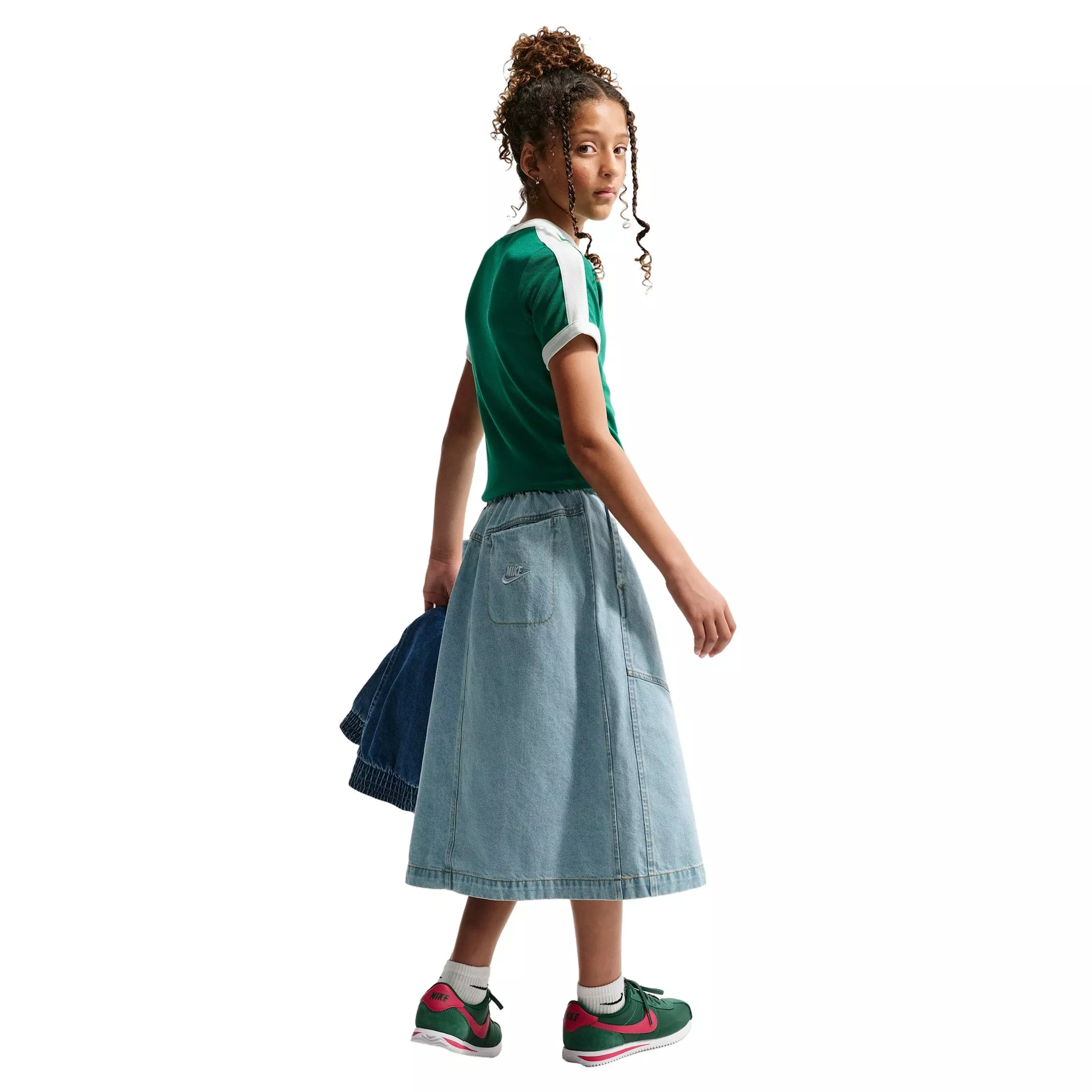 Nike Big Girls' Sportswear Denim Midi Skirt - Lt Blue - LT BLUE