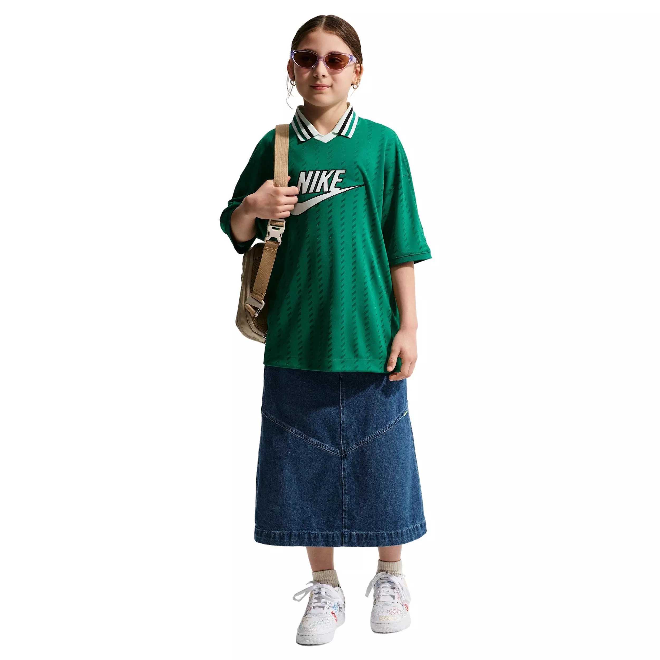 Nike Big Girls' Sportswear Denim Midi Skirt - Navy/Blue - NAVY/BLUE DENIM