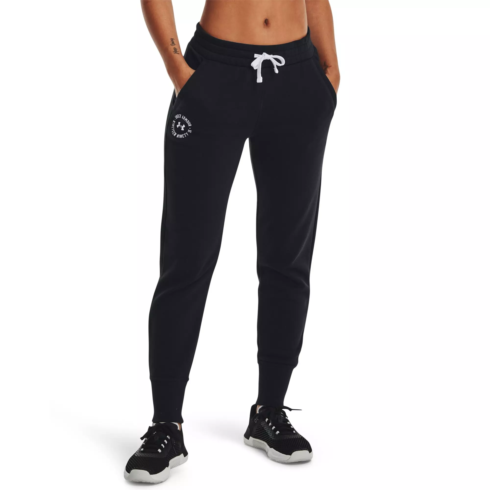 Under Armour Women's Rival Fleece Graphic Joggers , Black (001)/White ,  Small