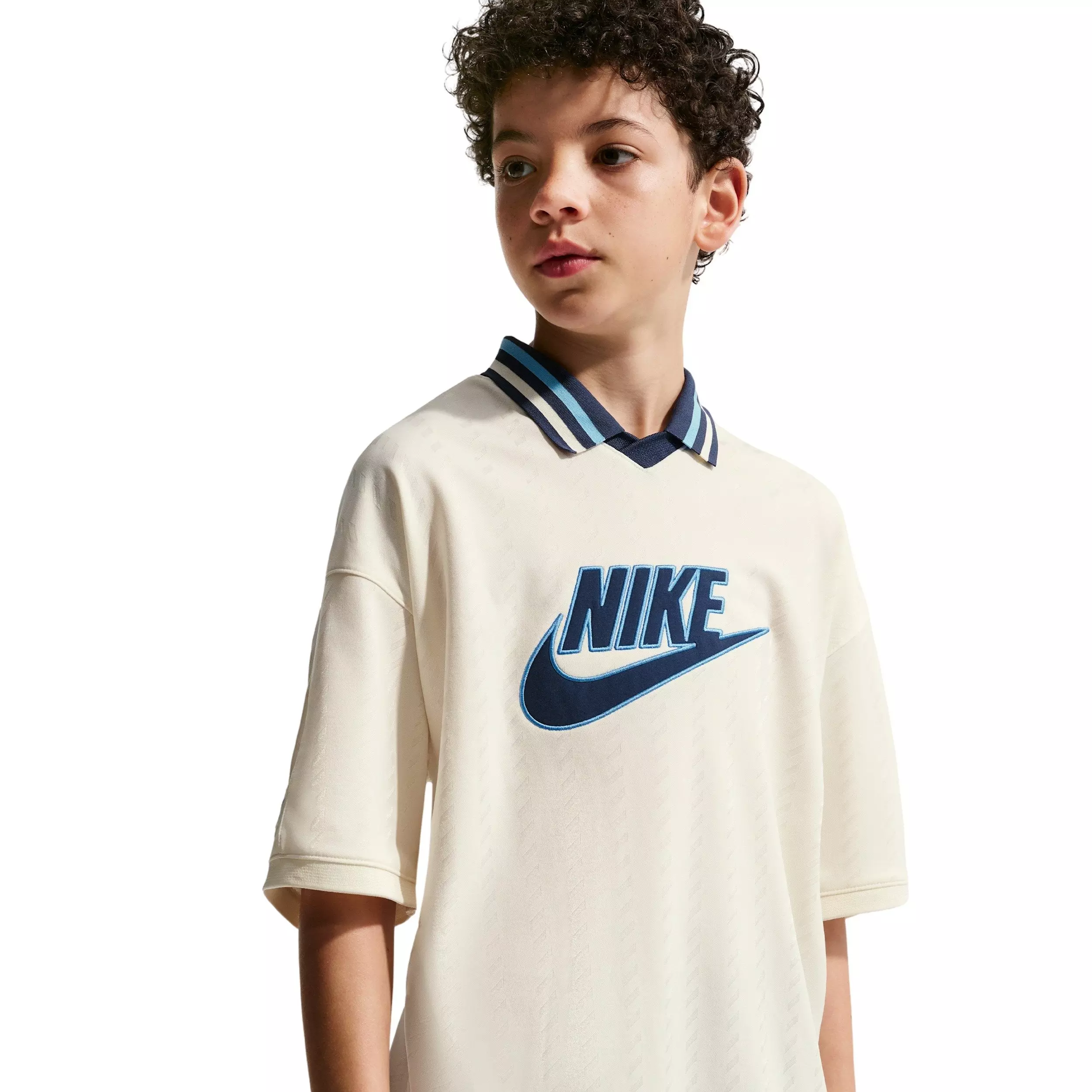 Nike Big Kids' Sportswear Short Sleeve Jersey - Beige/Navy - BEIGE/NAVY