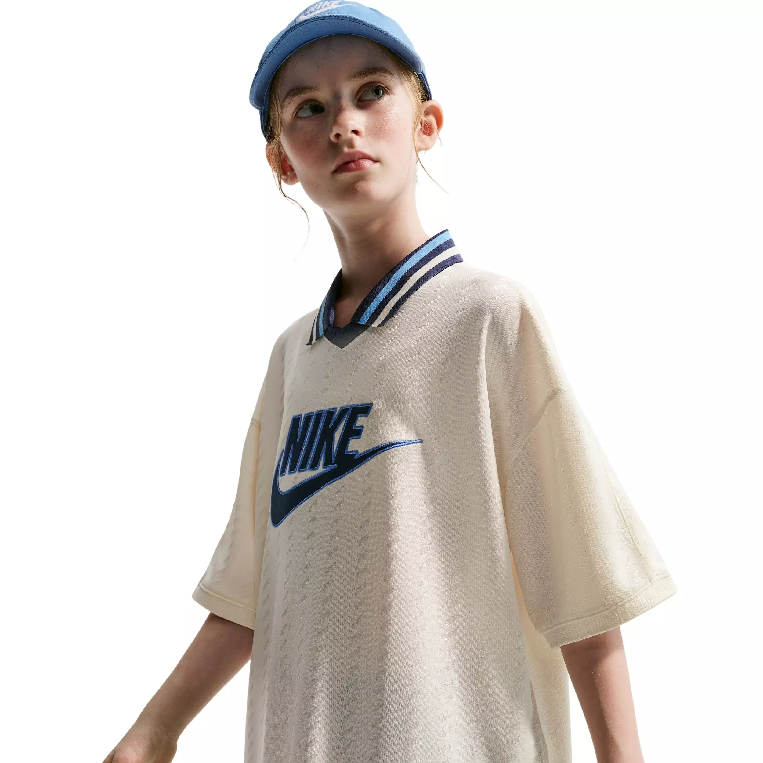 Nike Big Kids' Sportswear Short Sleeve Jersey - Beige/Navy - BEIGE/NAVY