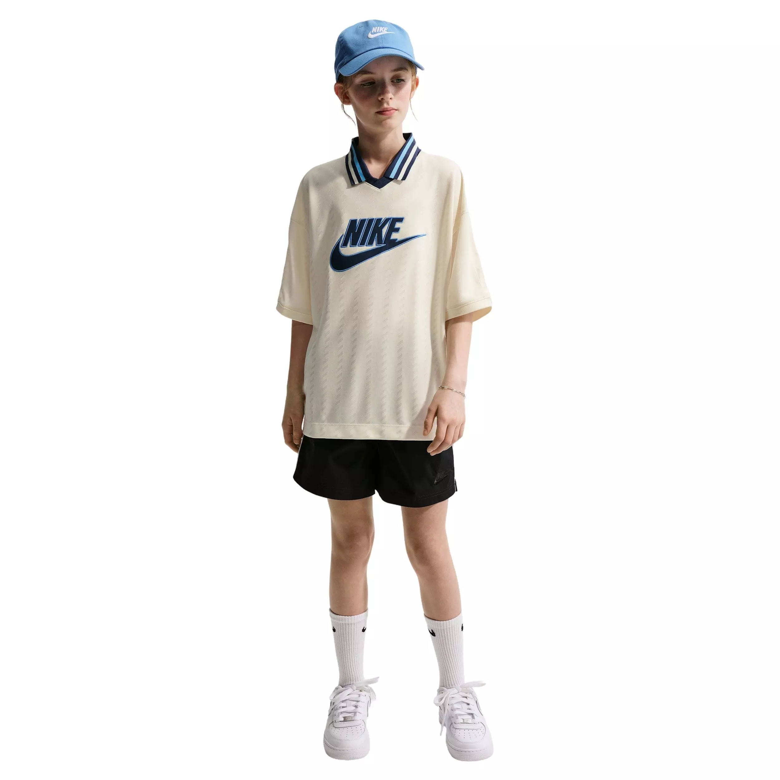 Nike Big Kids' Sportswear Short Sleeve Jersey - Beige/Navy - BEIGE/NAVY