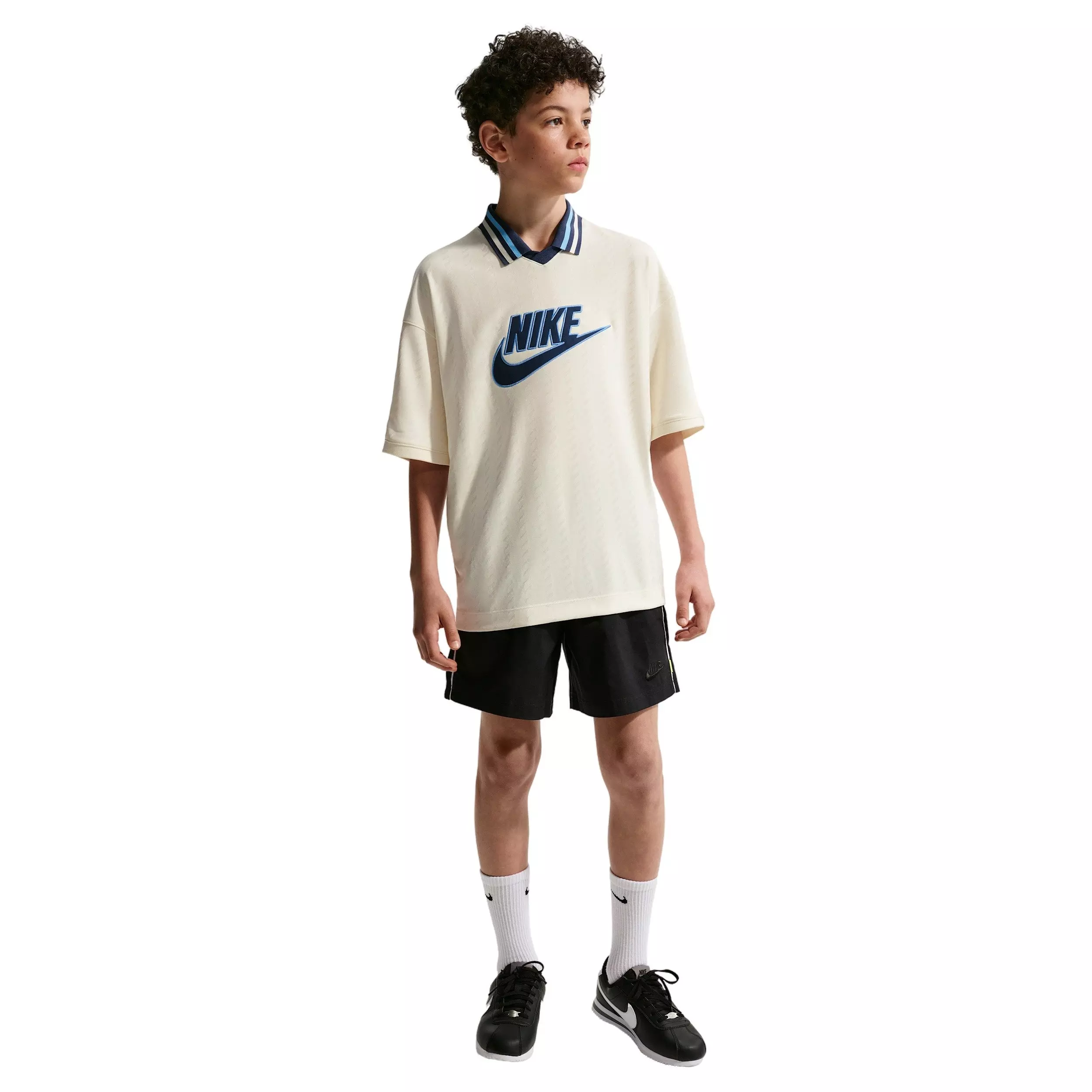Nike Big Kids' Sportswear Short Sleeve Jersey - Beige/Navy - BEIGE/NAVY