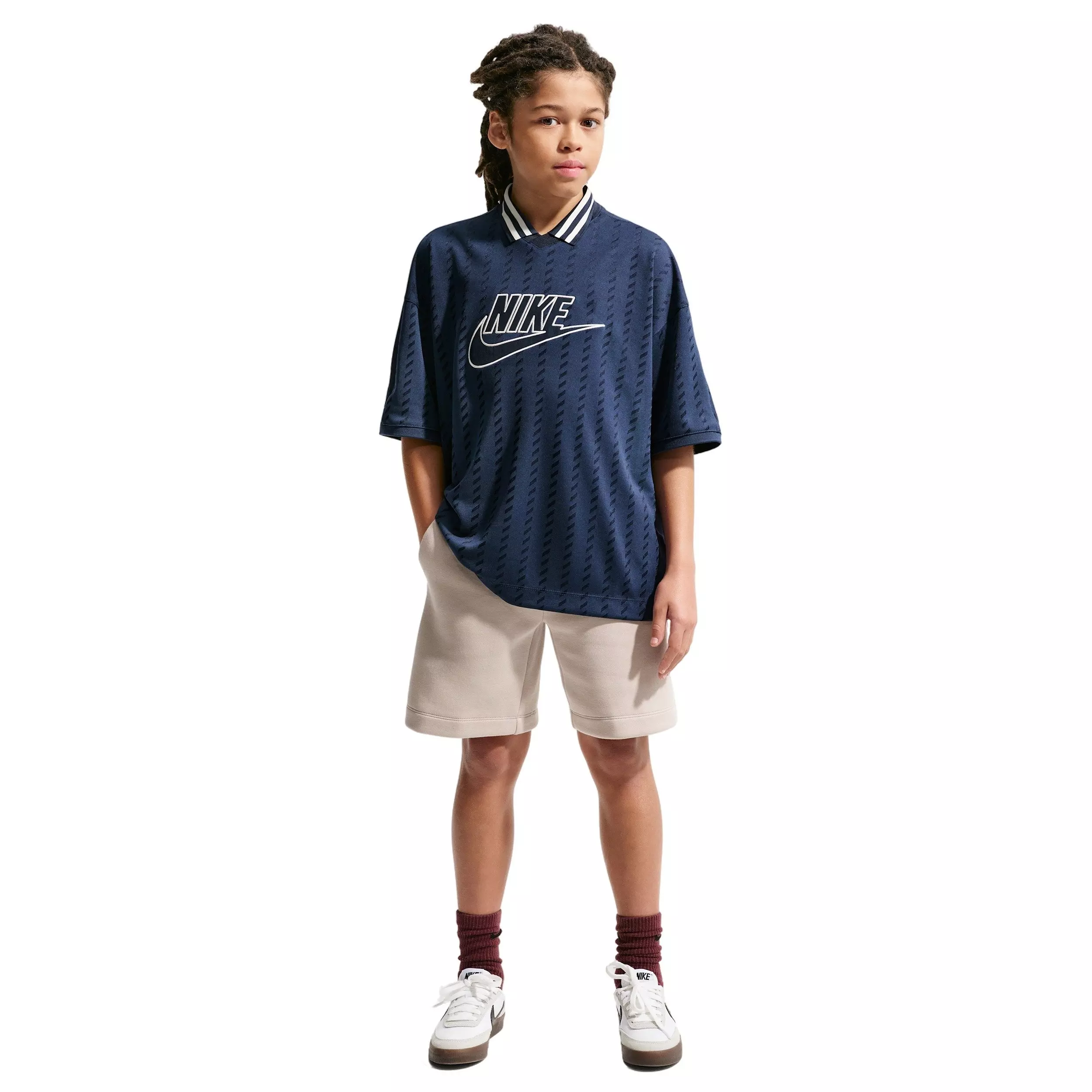 Nike Big Kids' Sportswear Short Sleeve Jersey - Navy/White - NAVY/WHTIE