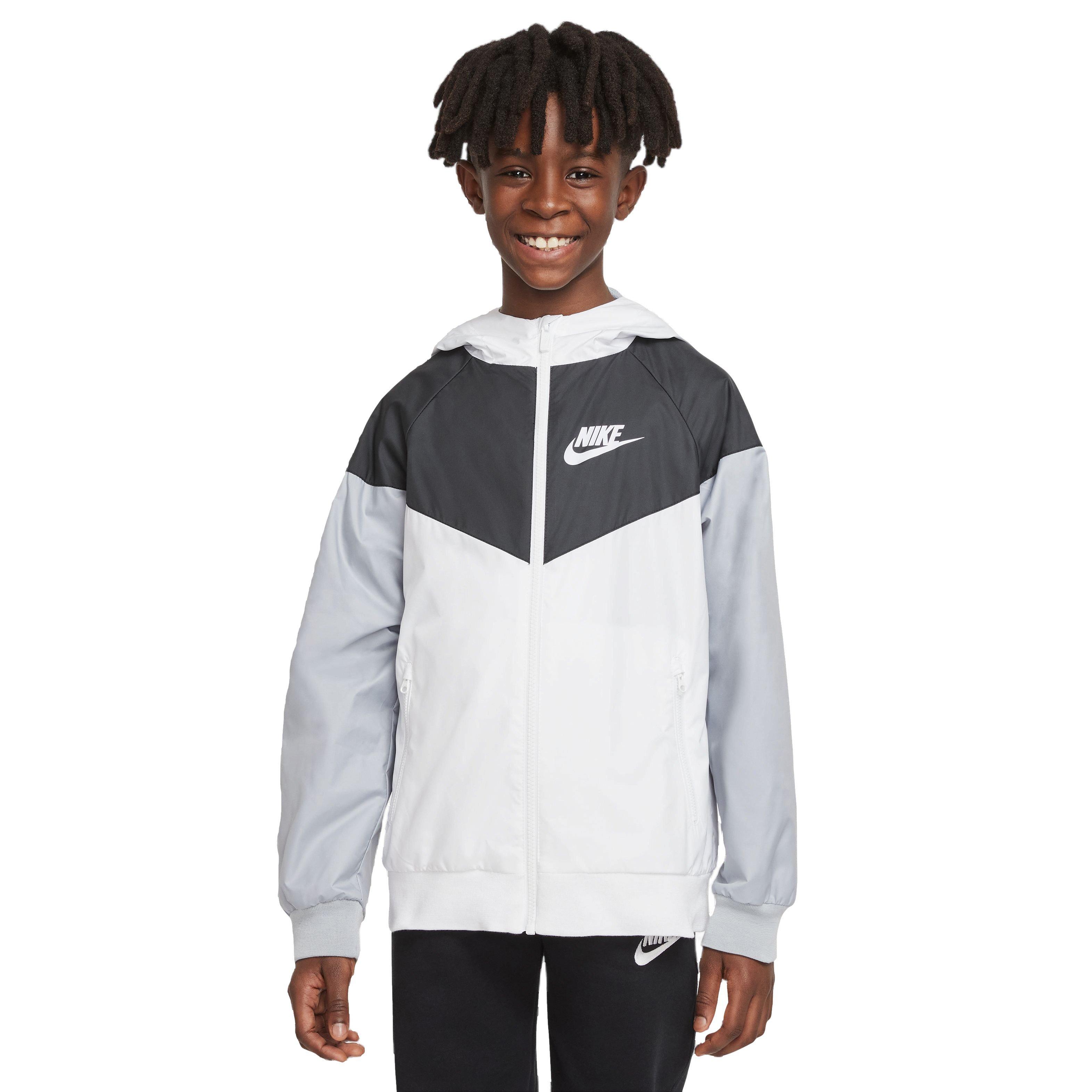 Nike Sportswear Windrunner Big Boys White Black Grey Jacket