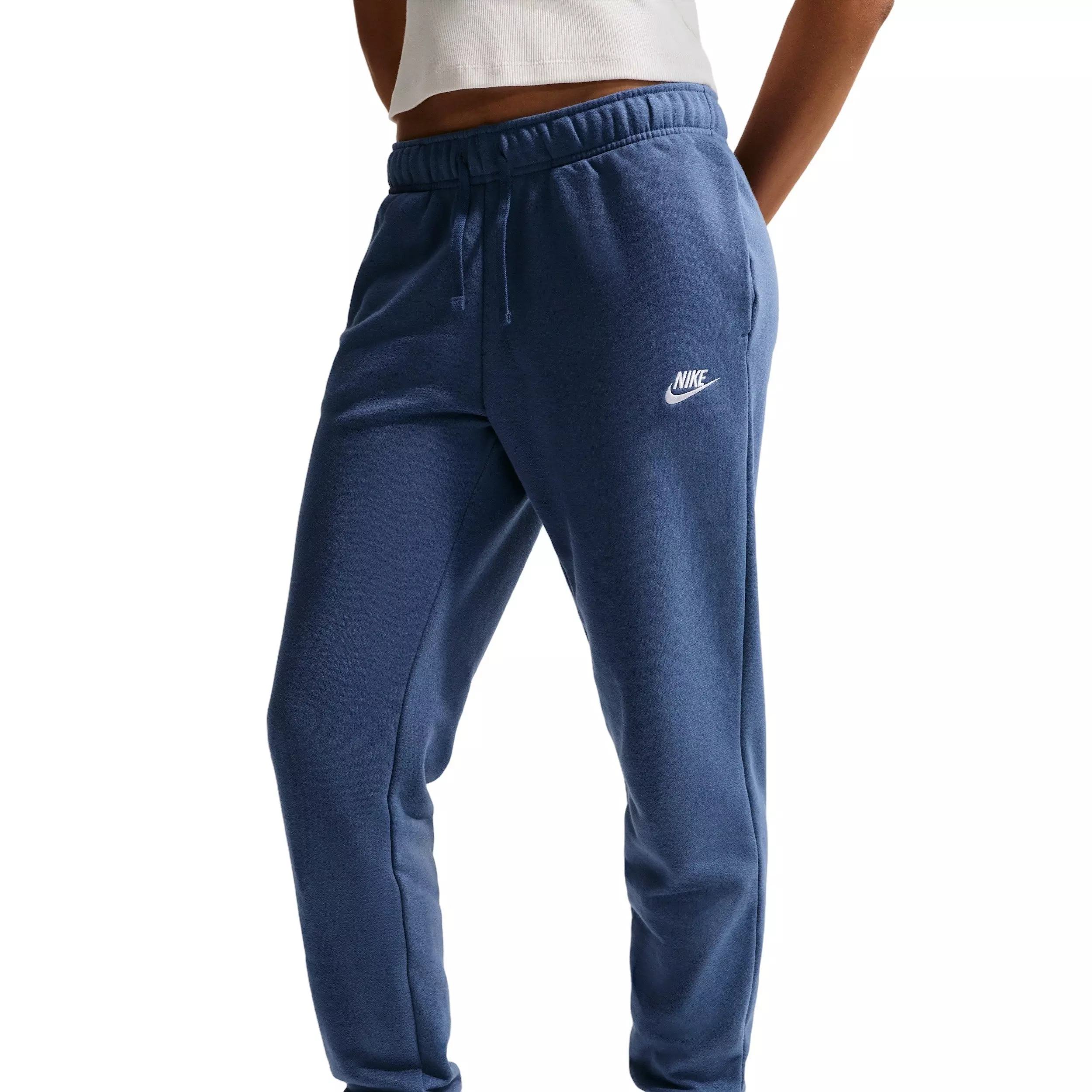 Nike Women's Sportswear Club Fleece Mid-Rise Joggers - Navy/White - NAVY/WHITE