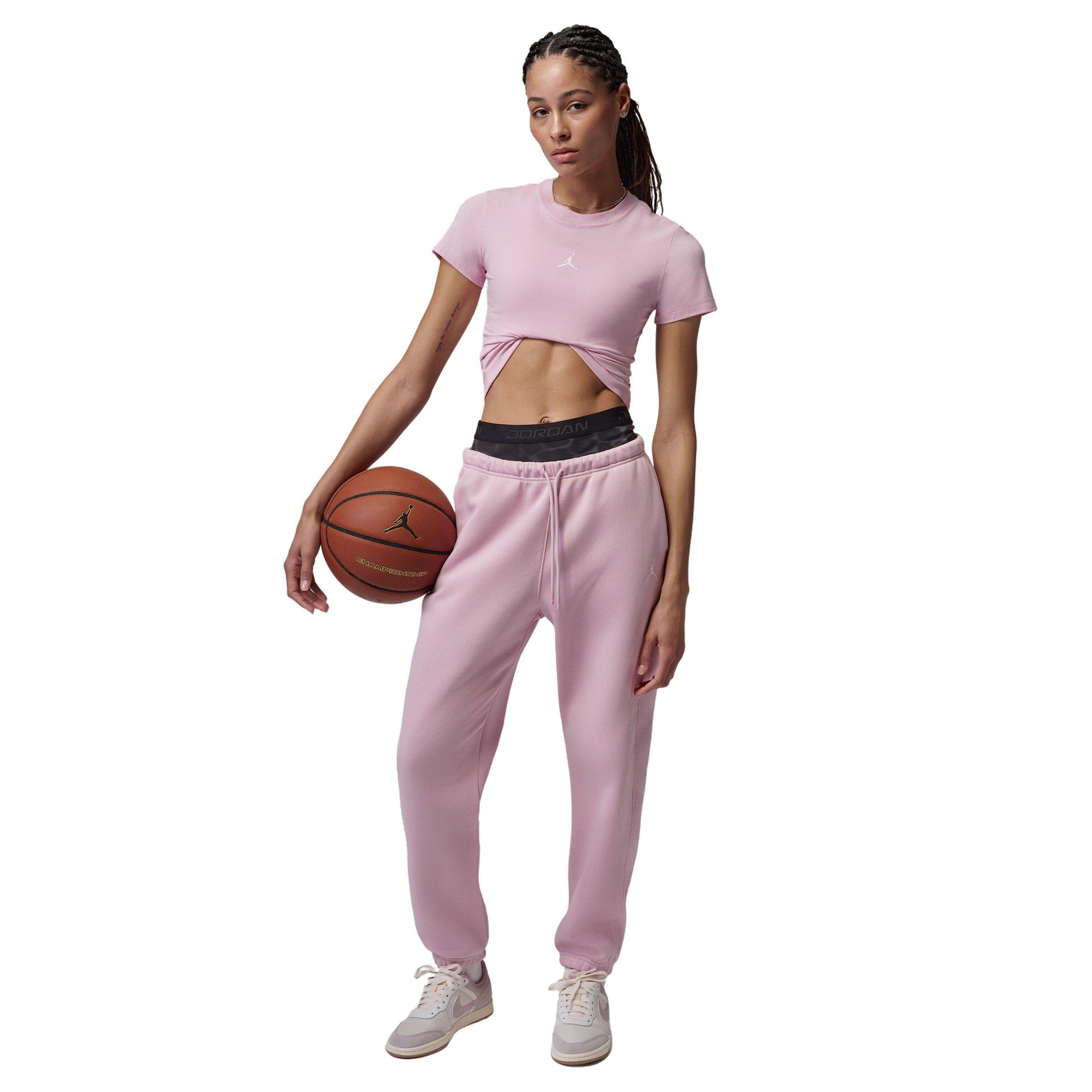 Jordan Women's Brooklyn Fleece Pants - PINK/WHITE Thumbnail View 5