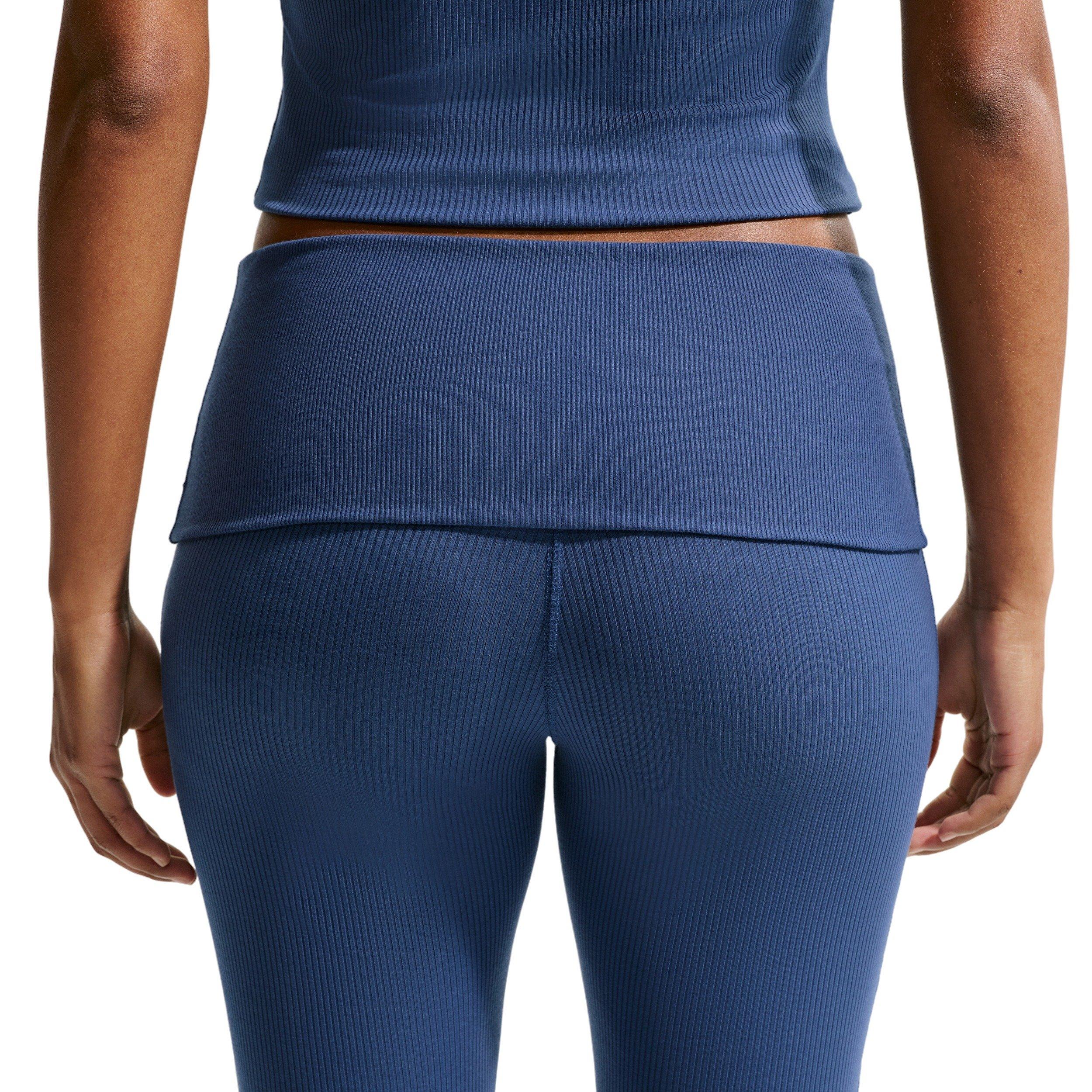 Nike Women's Sportswear Chill Knit Mid-Rise Tight Ribbed Pants - Navy - NAVY Thumbnail View 4