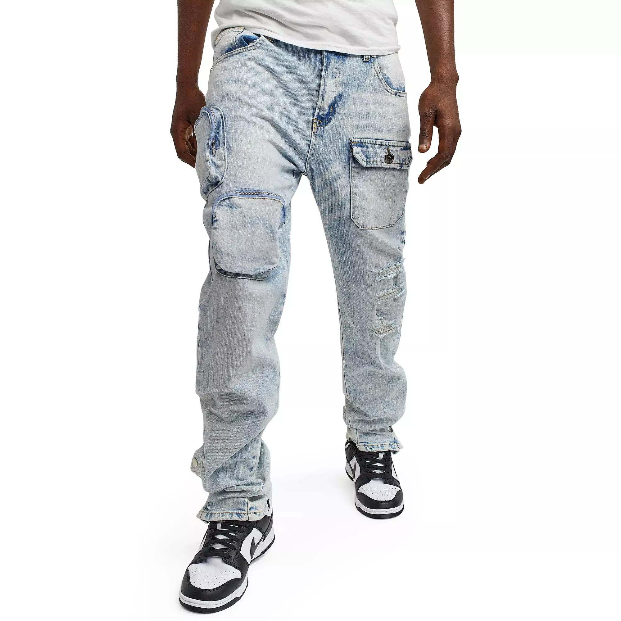 Reason Men's Robertson 3D Pocket Flare Fit Light Wash Jeans - BLUE