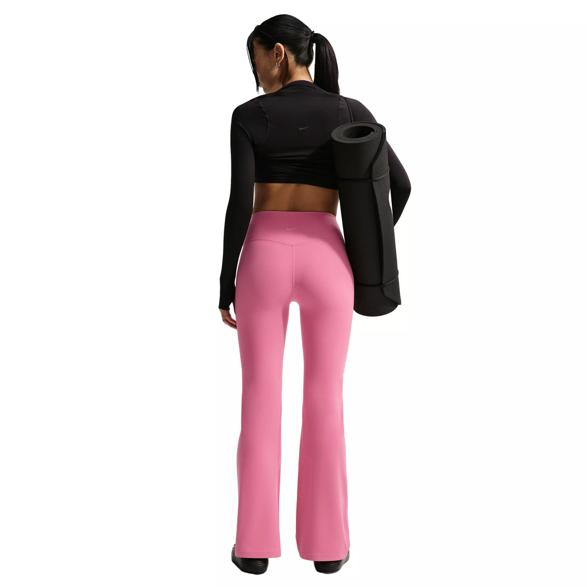 Nike Women's Zenvy High-Waisted Flared Leggings with No Front Seam - PINK/WHITE