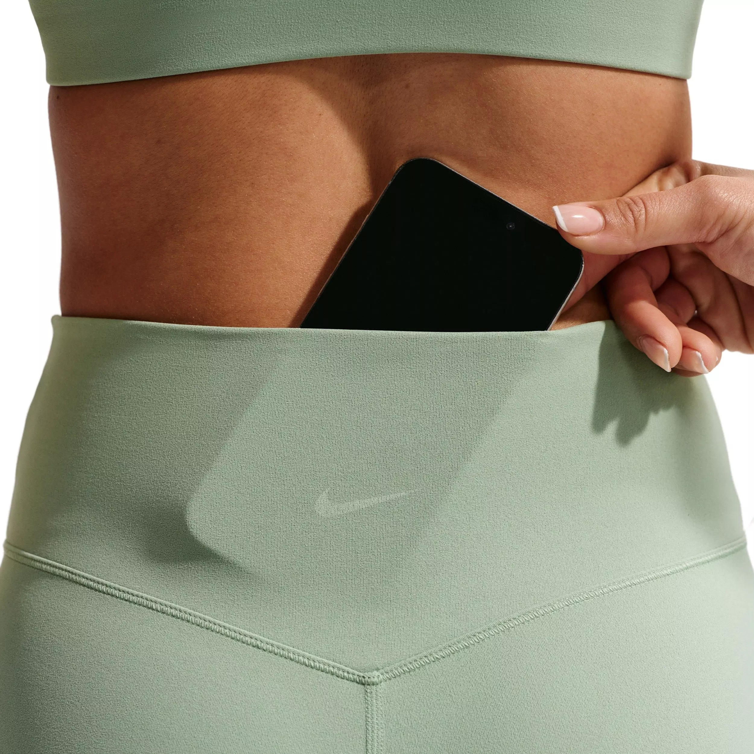 Nike Women's Zenvy High-Waisted Flared Leggings with No Front Seam - GREEN/WHITE