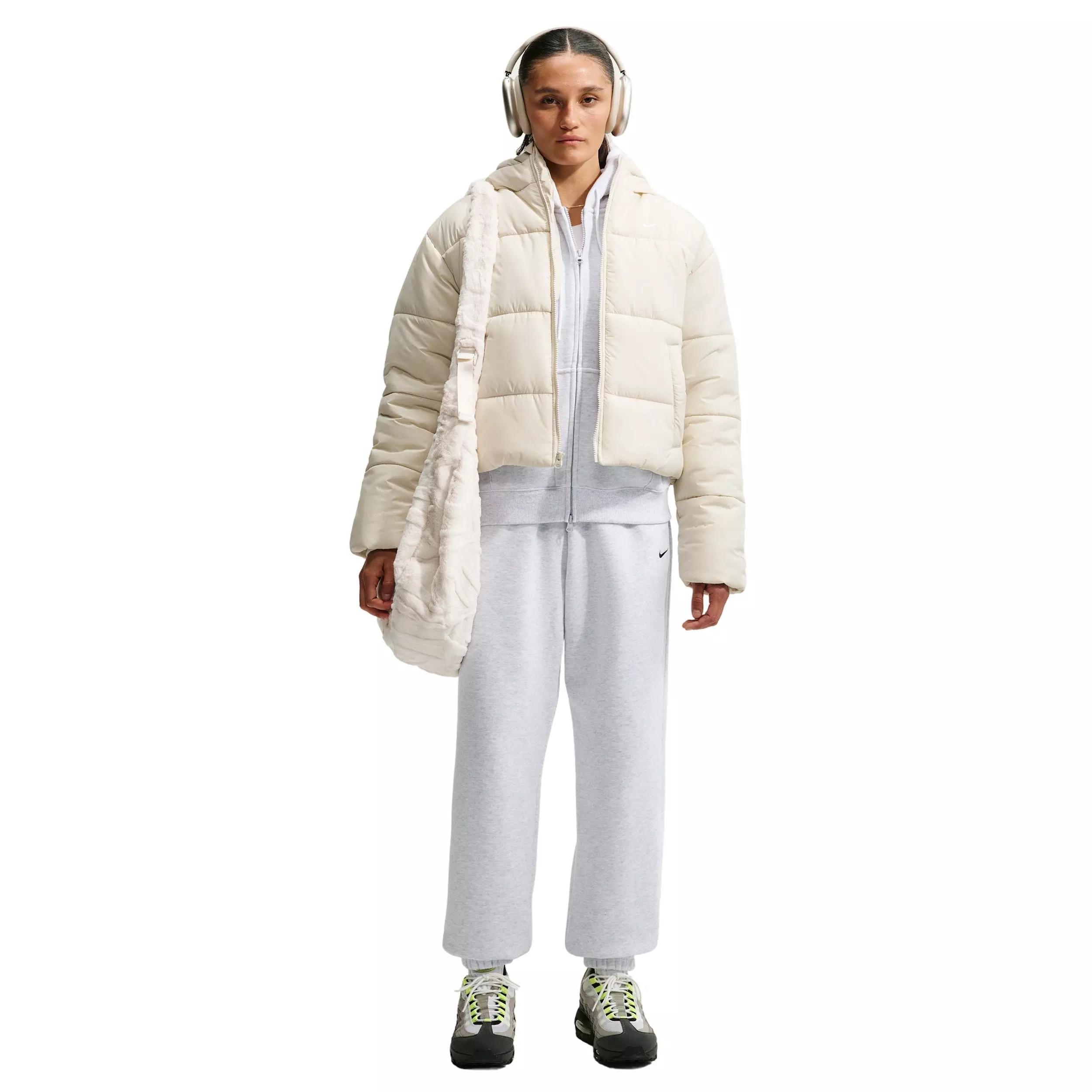 Nike Women's Studio Fleece Med-Weight High-Rise Oversized Cuff Pants - BROWN/BLACK