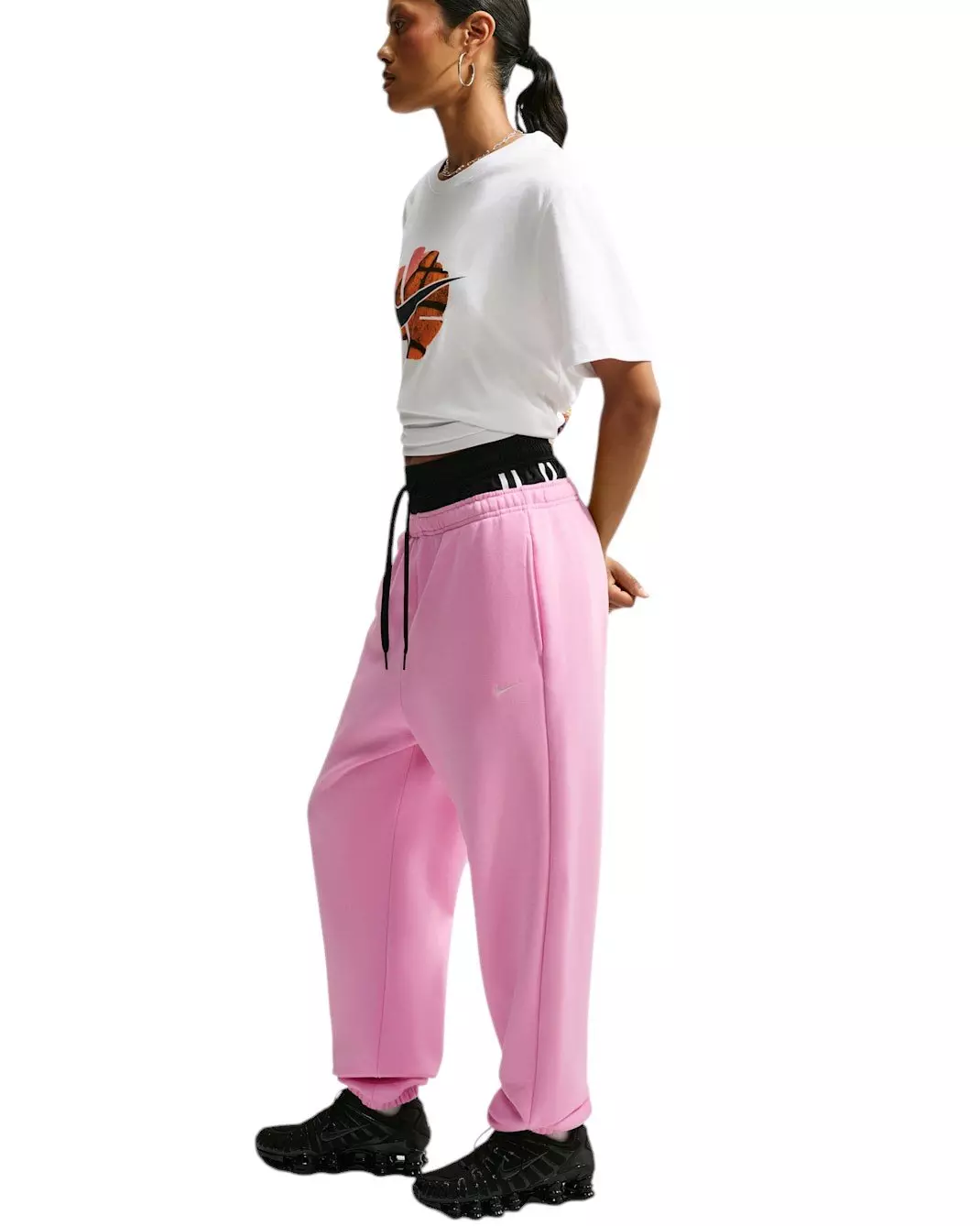 Nike Women's Studio Fleece Med-Weight High-Rise Oversized Cuff Pants - PINK